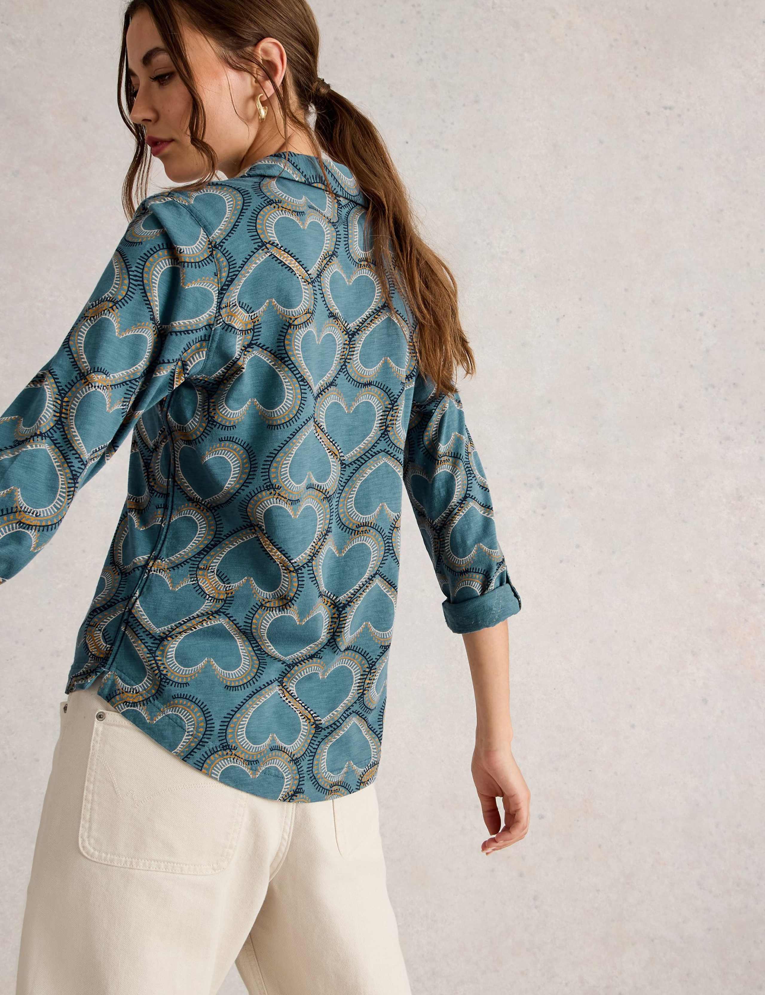 Pure Cotton Jersey Leaf Print Collared Shirt 5 of 6