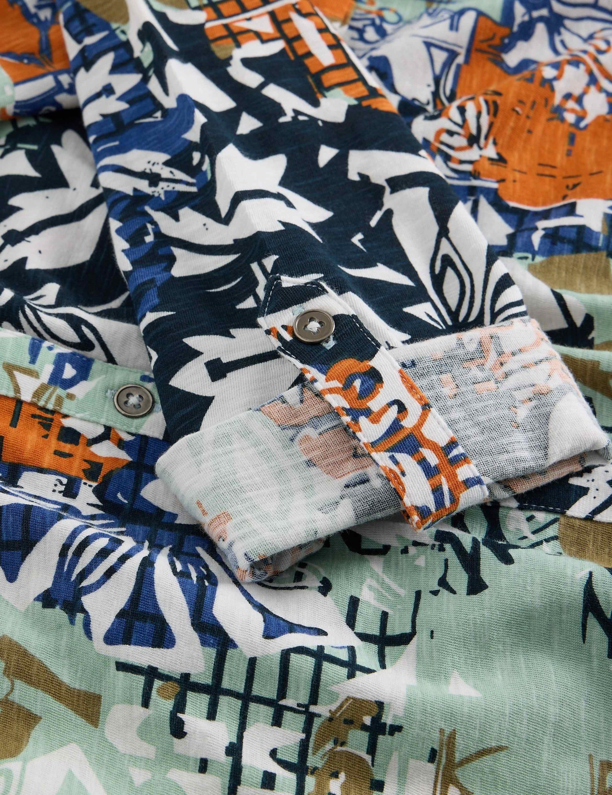 Pure Cotton Jersey Leaf Print Collared Shirt 5 of 6