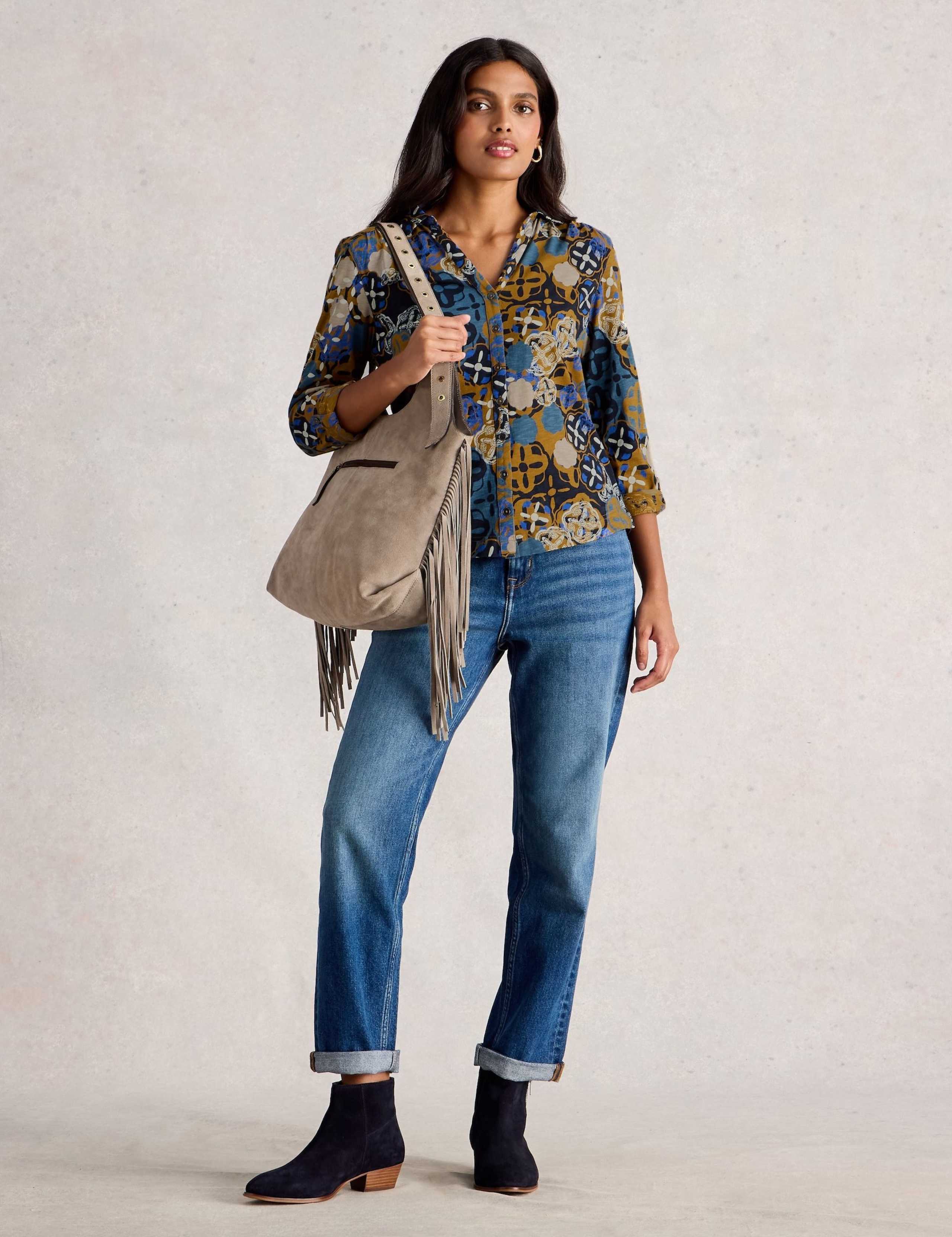 Pure Cotton Jersey Leaf Print Collared Shirt 1 of 6