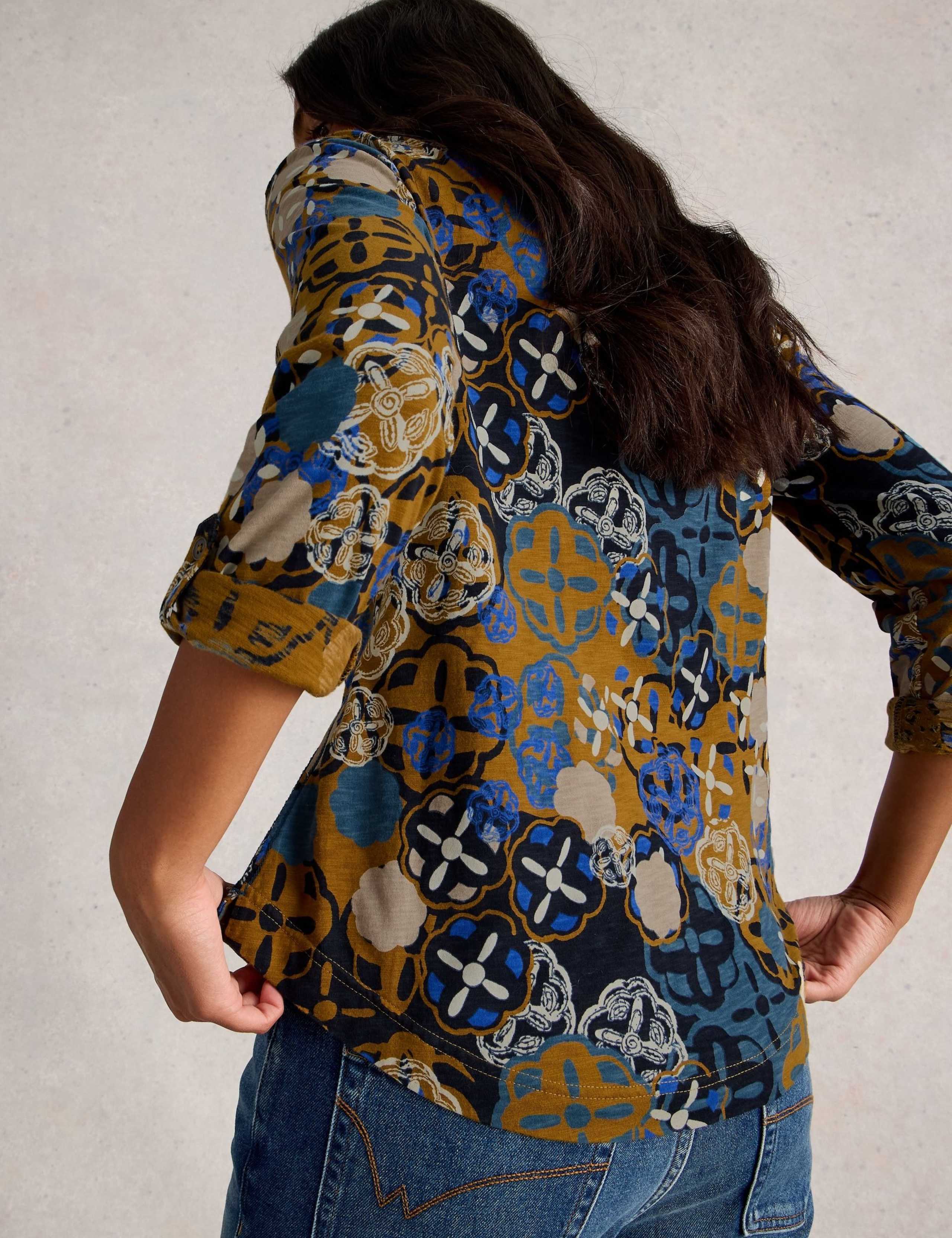 Pure Cotton Jersey Leaf Print Collared Shirt 3 of 6