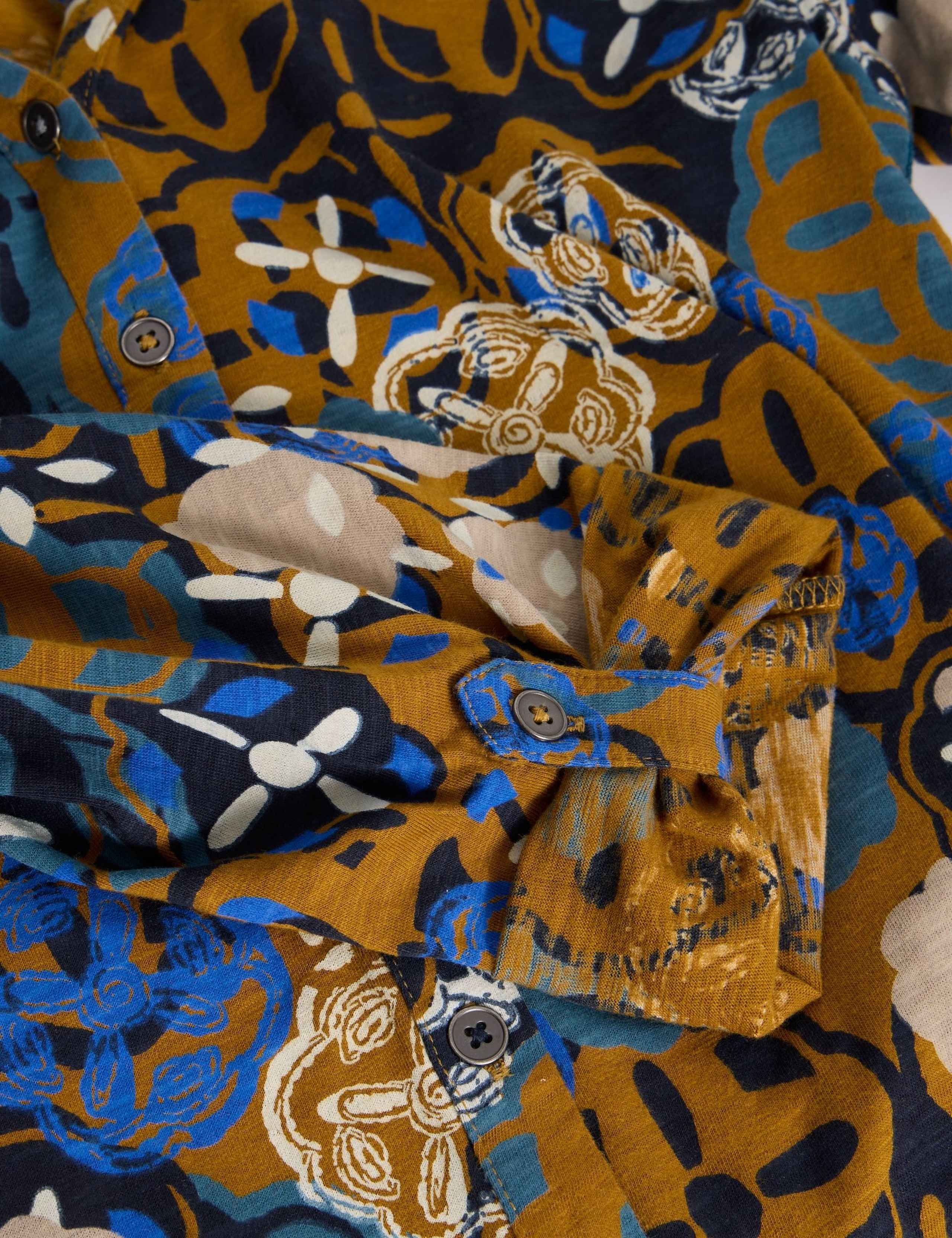 Pure Cotton Jersey Leaf Print Collared Shirt 4 of 6