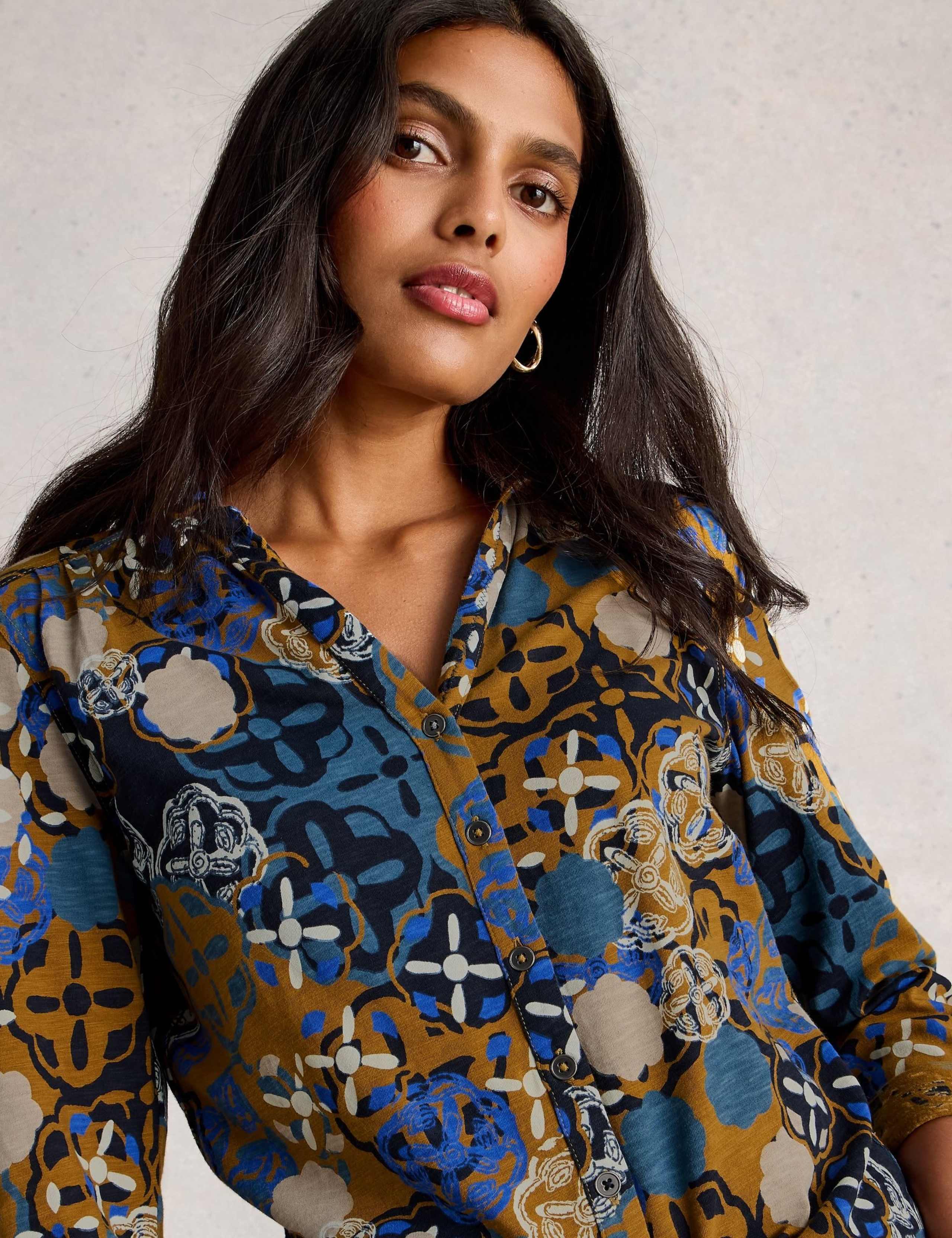 Pure Cotton Jersey Leaf Print Collared Shirt 5 of 6