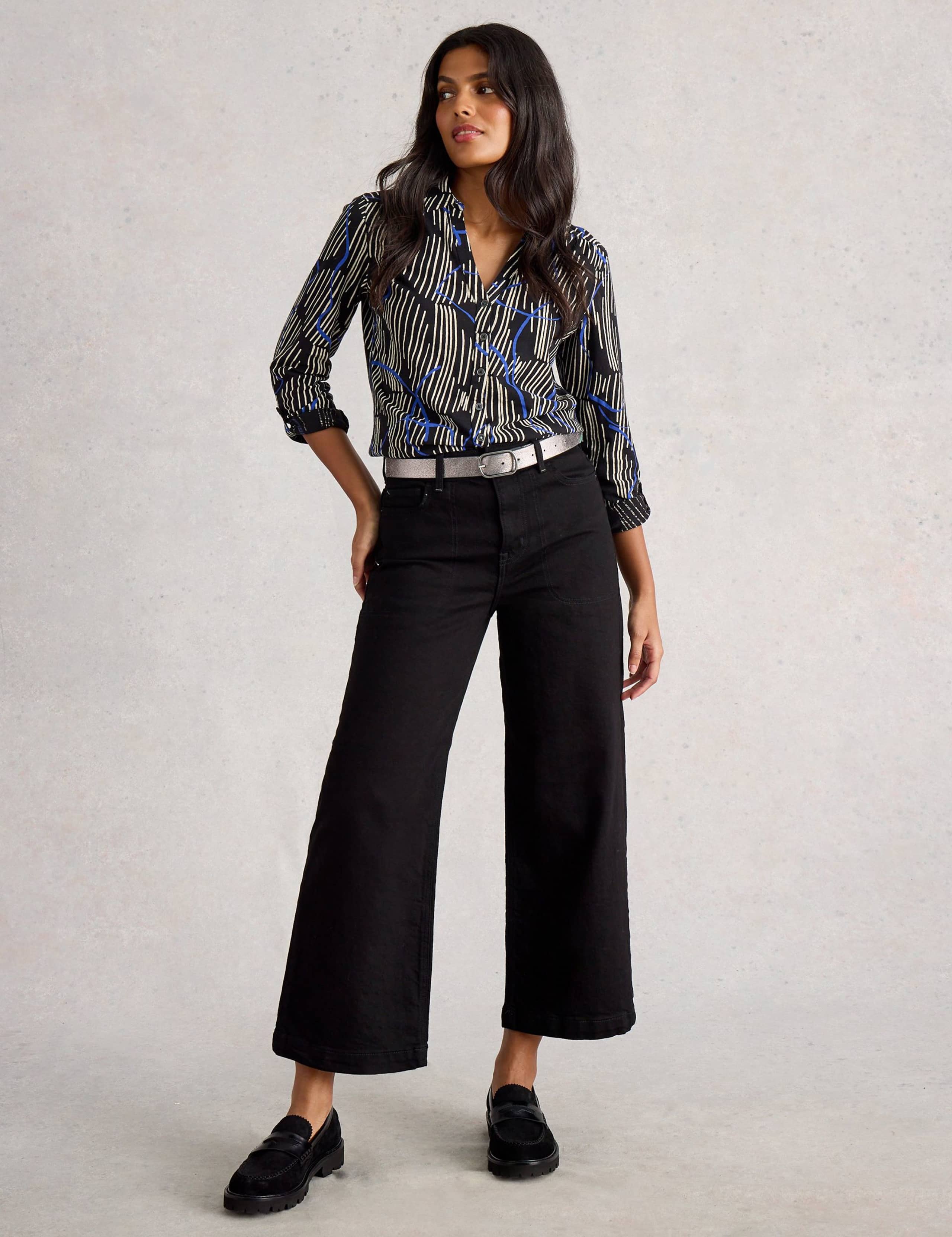 Pure Cotton Jersey Leaf Print Collared Shirt 1 of 6