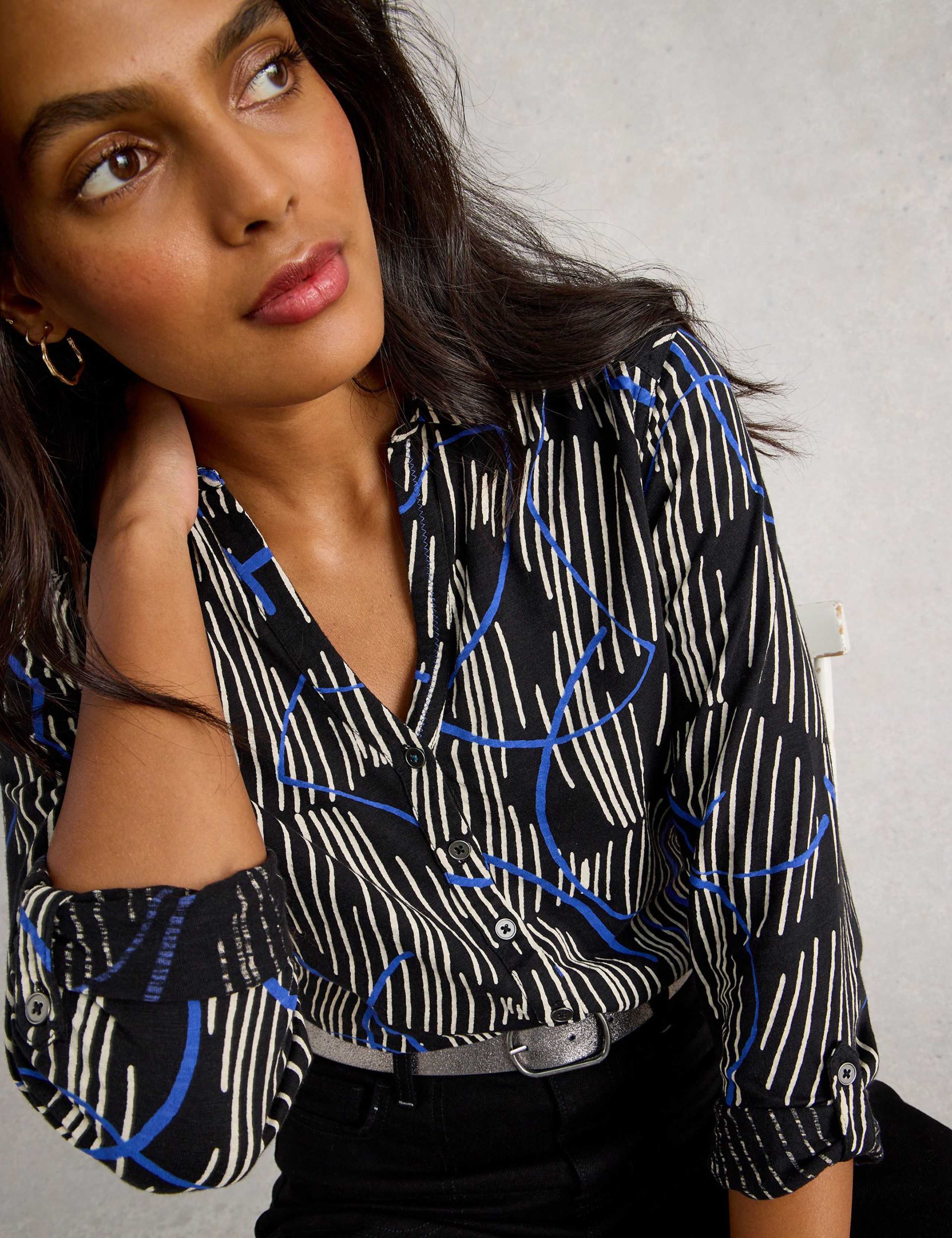 Pure Cotton Jersey Leaf Print Collared Shirt 3 of 6