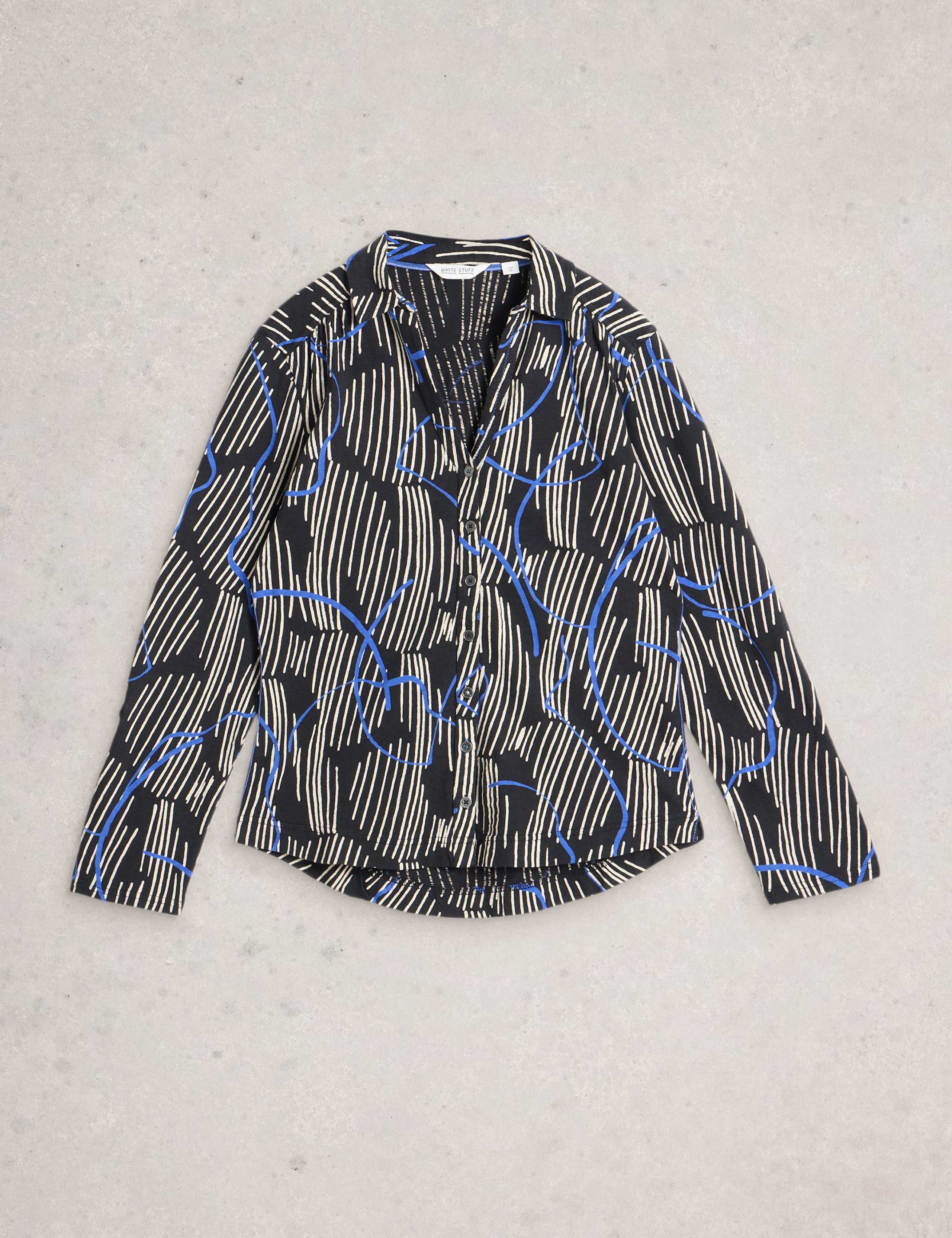 Pure Cotton Jersey Leaf Print Collared Shirt 2 of 6