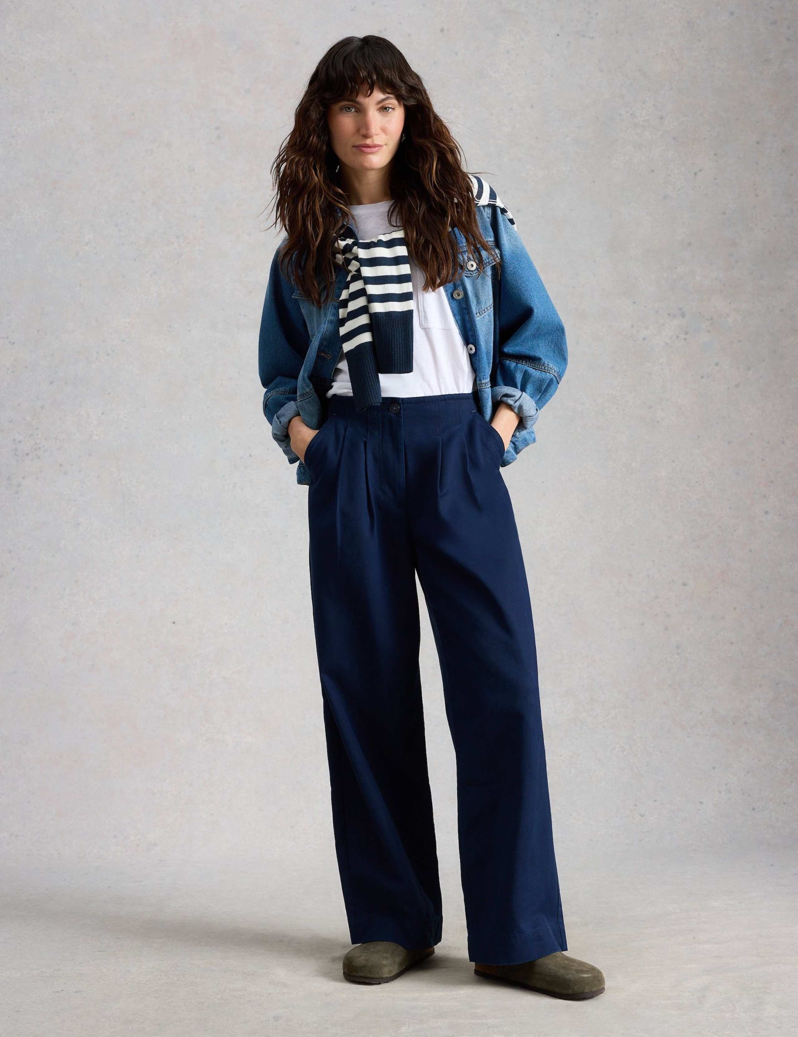 Cotton Blend Wide Leg Trousers 1 of 6