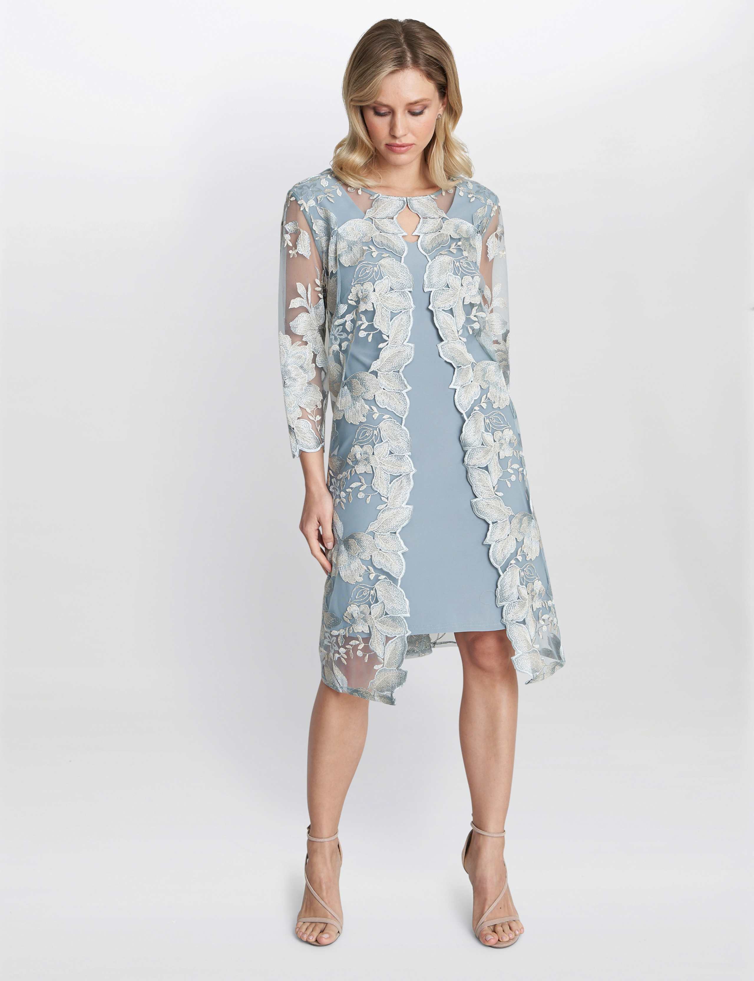 【海外限定】GinaBacconi ドレス☆Blue Valentina Asymmetric Dr Embroidered Lace Knee Length Shift Dress | Gina Bacconi | M&S