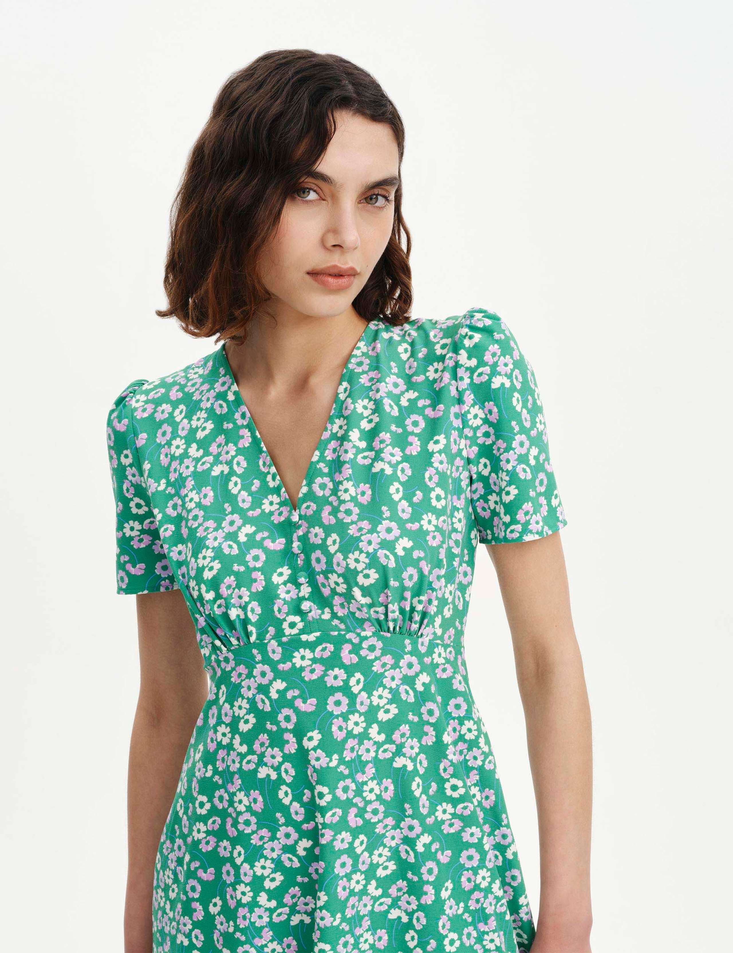 Floral V-Neck Midi Tea Dress 2 of 6