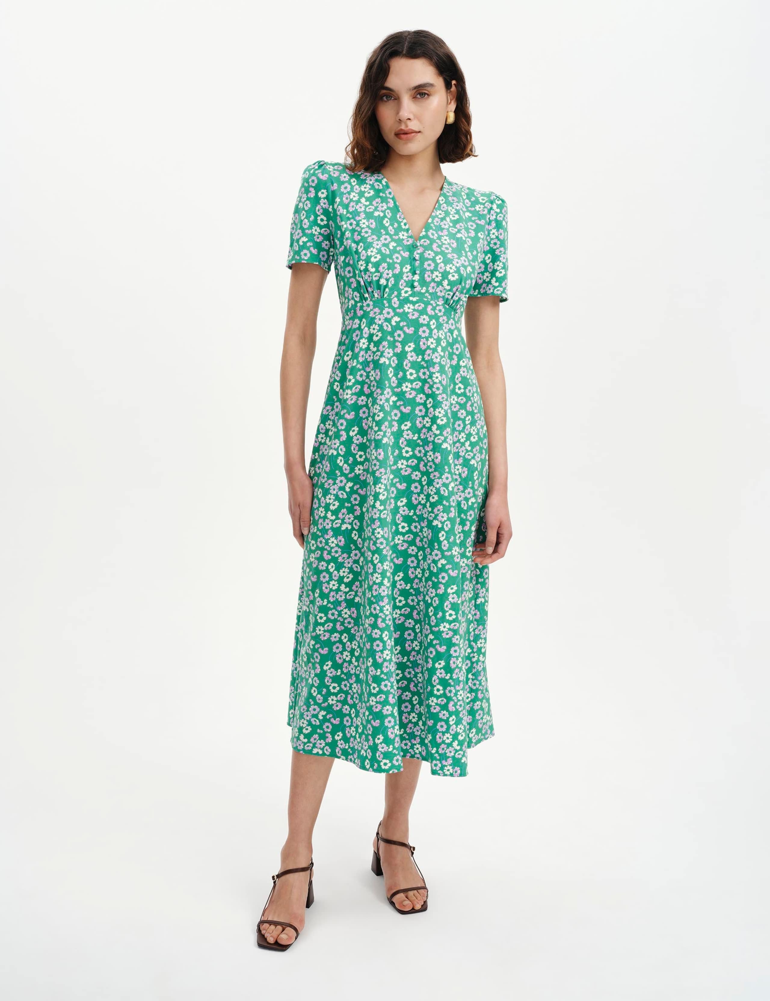 Floral V-Neck Midi Tea Dress 3 of 6