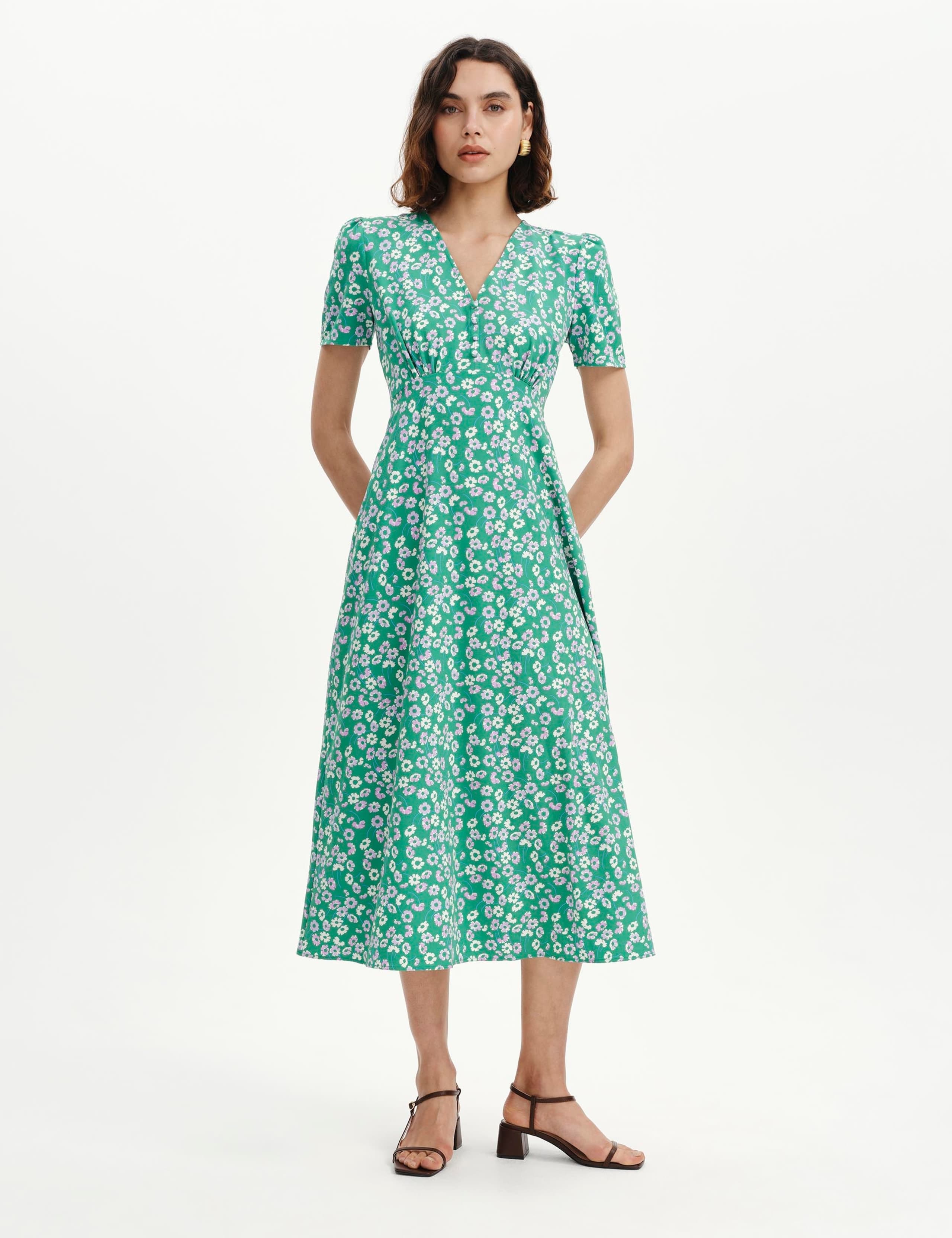 Floral V-Neck Midi Tea Dress 5 of 6