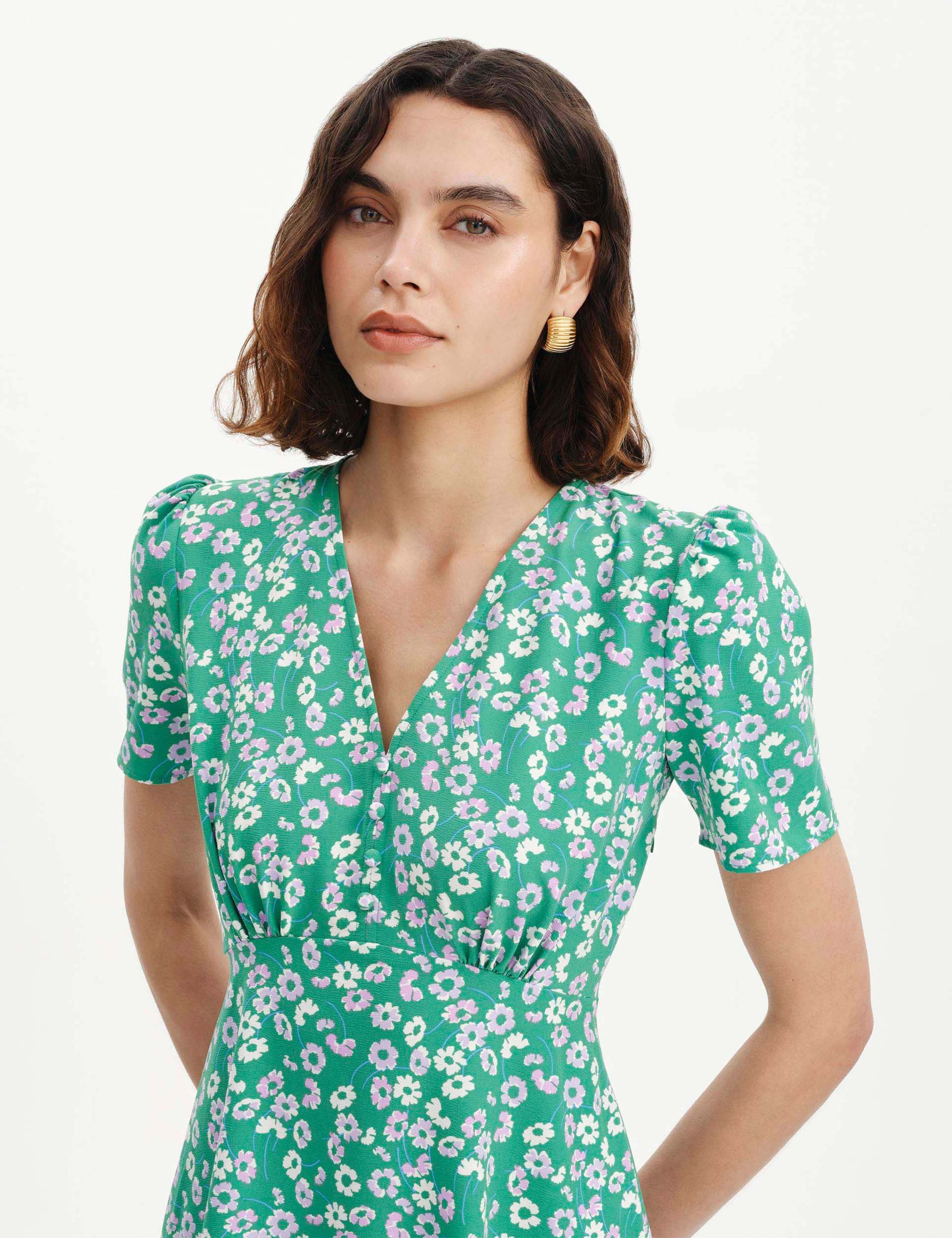 Floral V-Neck Midi Tea Dress 6 of 6