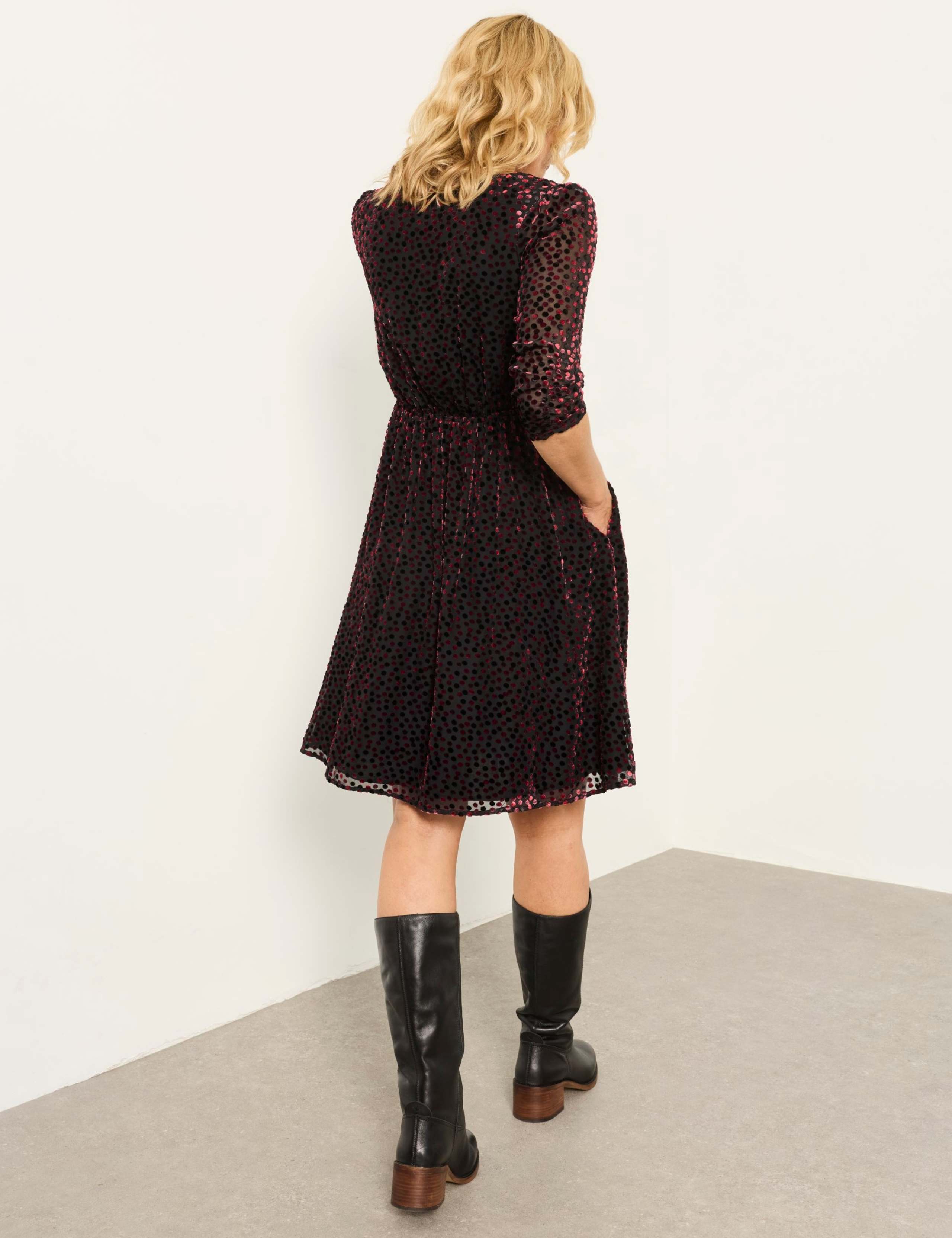Printed V Neck Mini Waisted Dress 3 of 6
