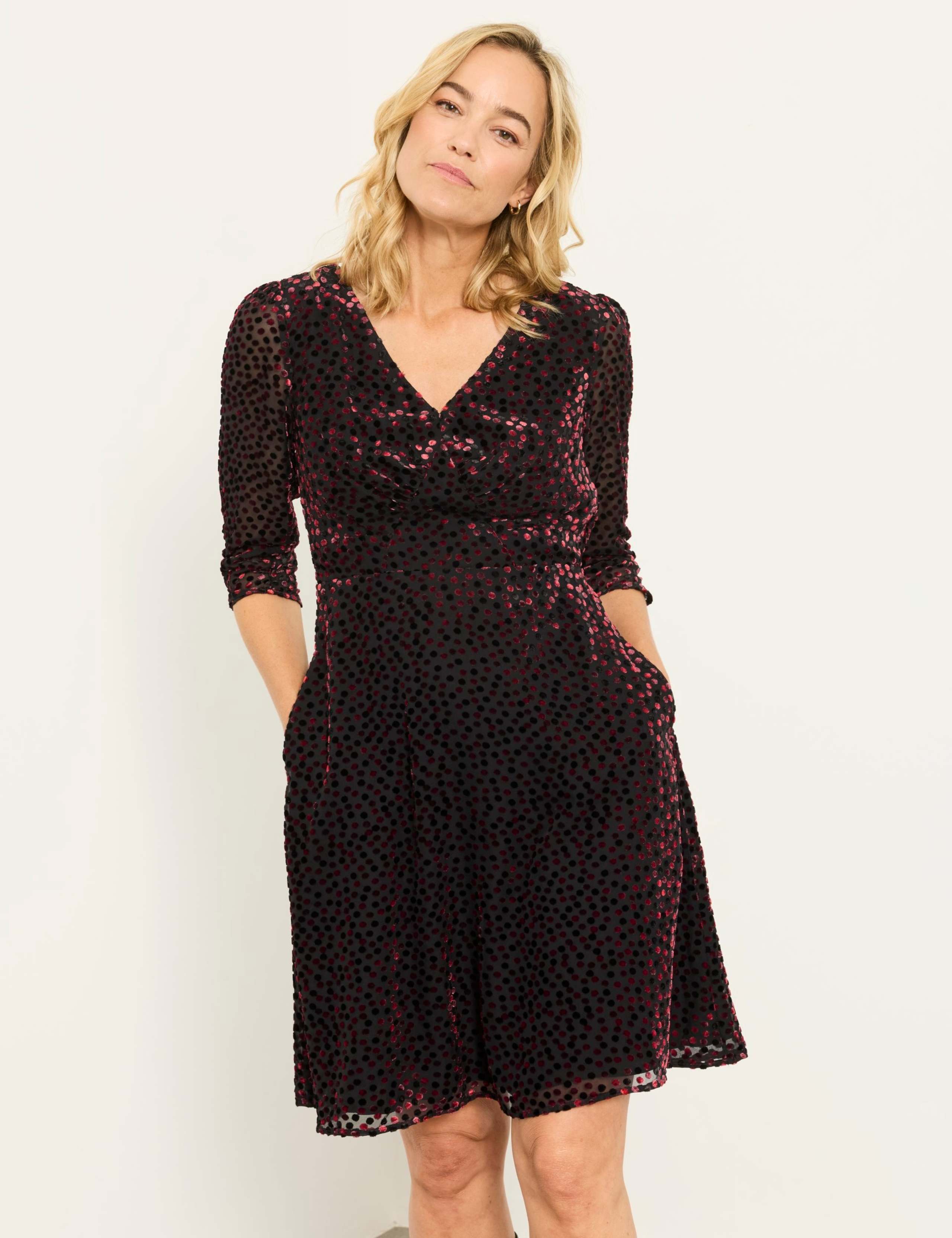 Printed V Neck Mini Waisted Dress 5 of 6
