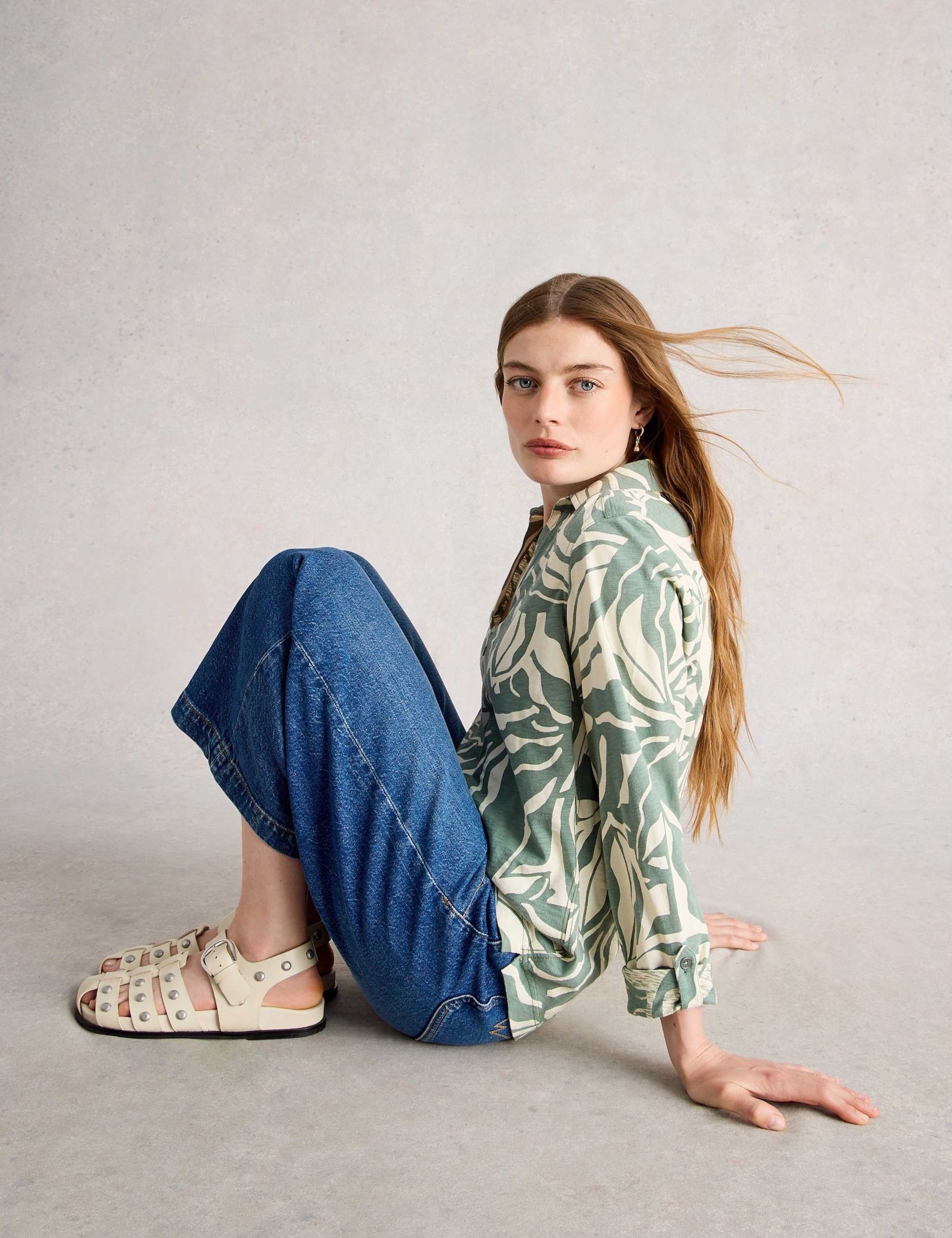 Pure Cotton Printed V-Neck Blouse 3 of 6