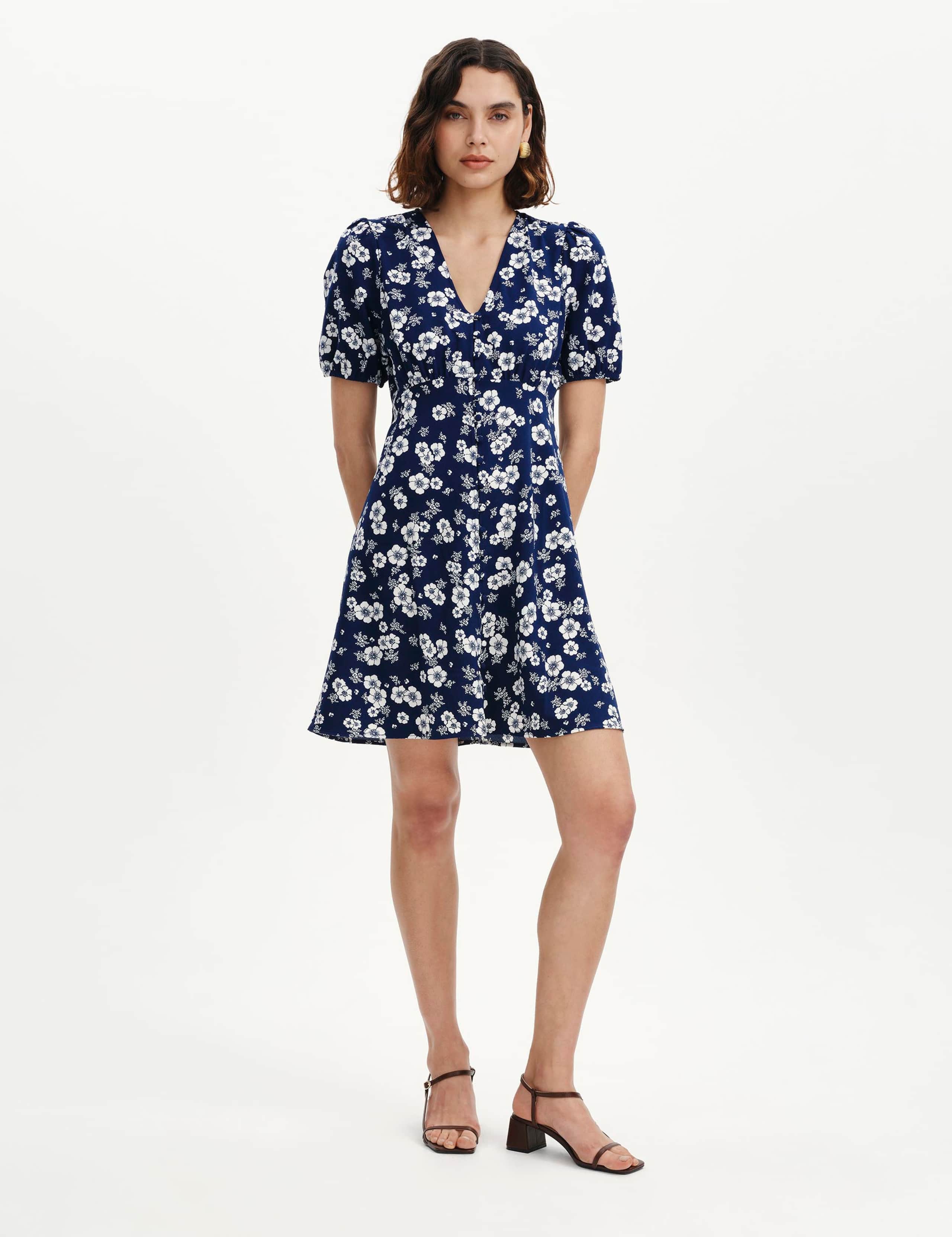 Floral V-Neck Mini Tea Dress 1 of 5