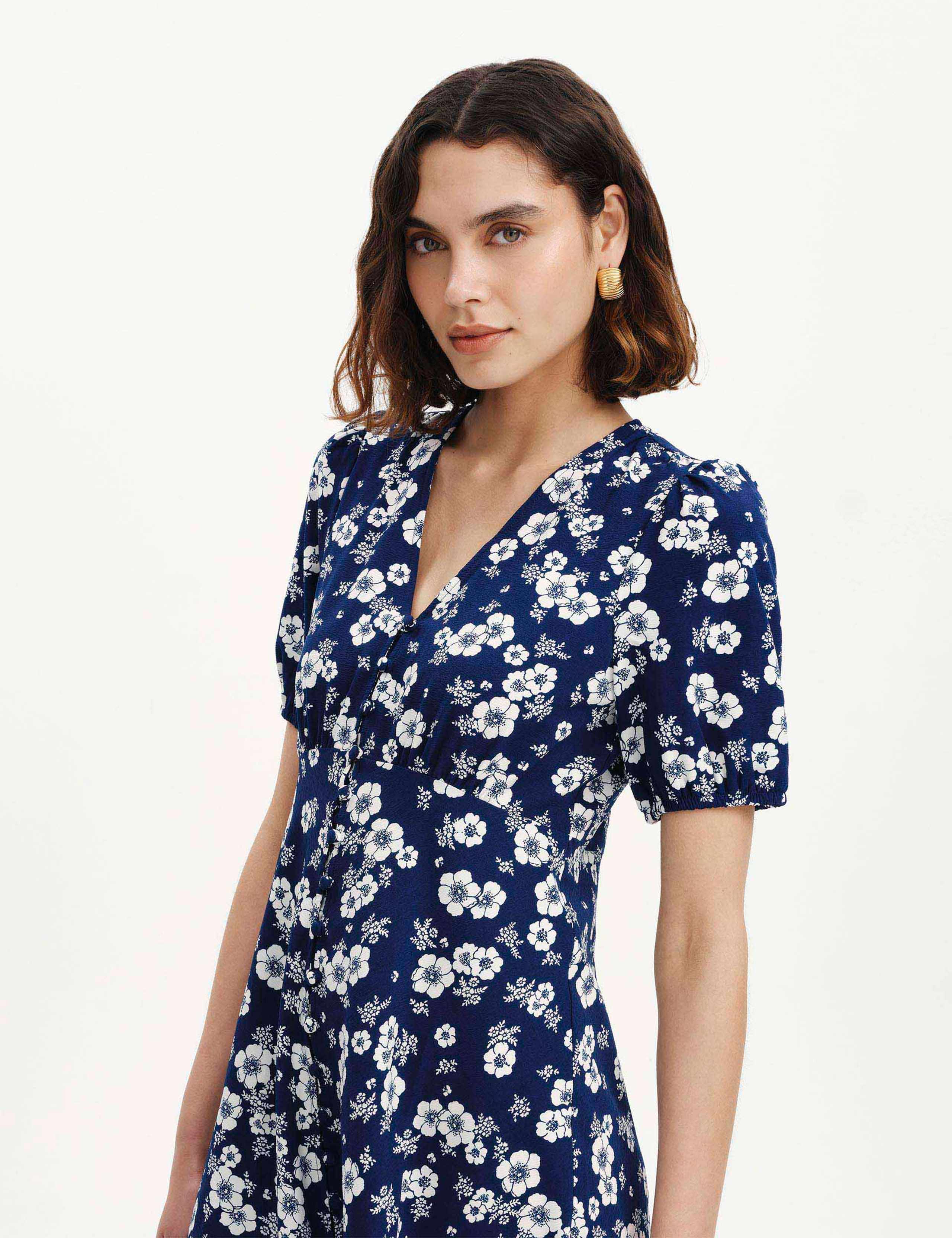 Floral V-Neck Mini Tea Dress 3 of 5