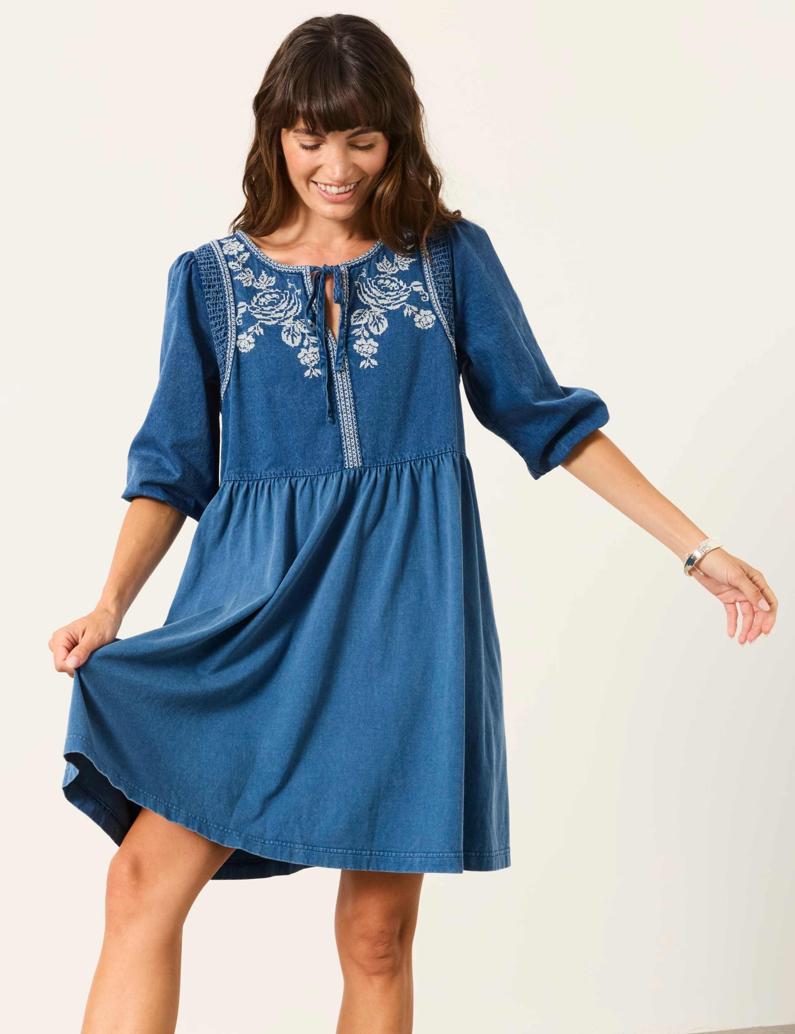 Pure Cotton Embroidered Mini Waisted Dress 3 of 6