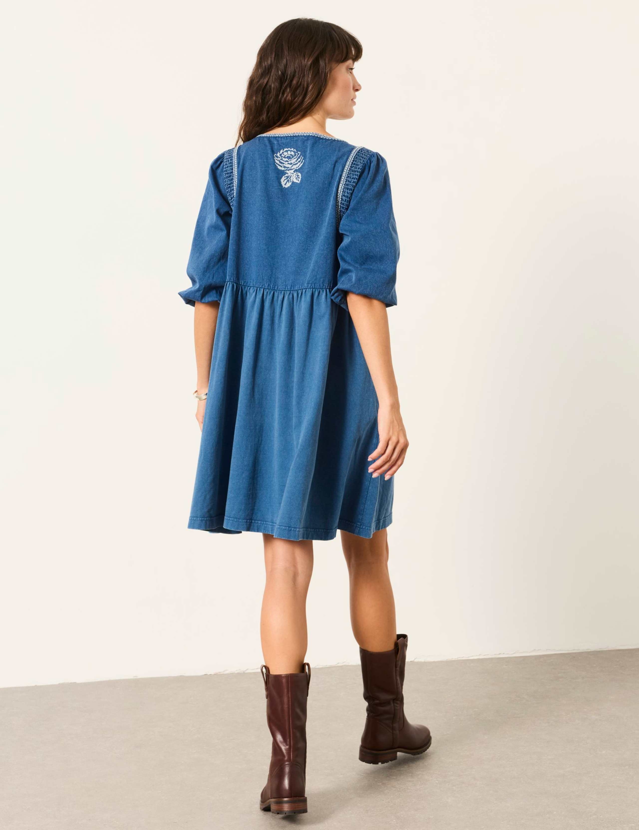Pure Cotton Embroidered Mini Waisted Dress 6 of 6