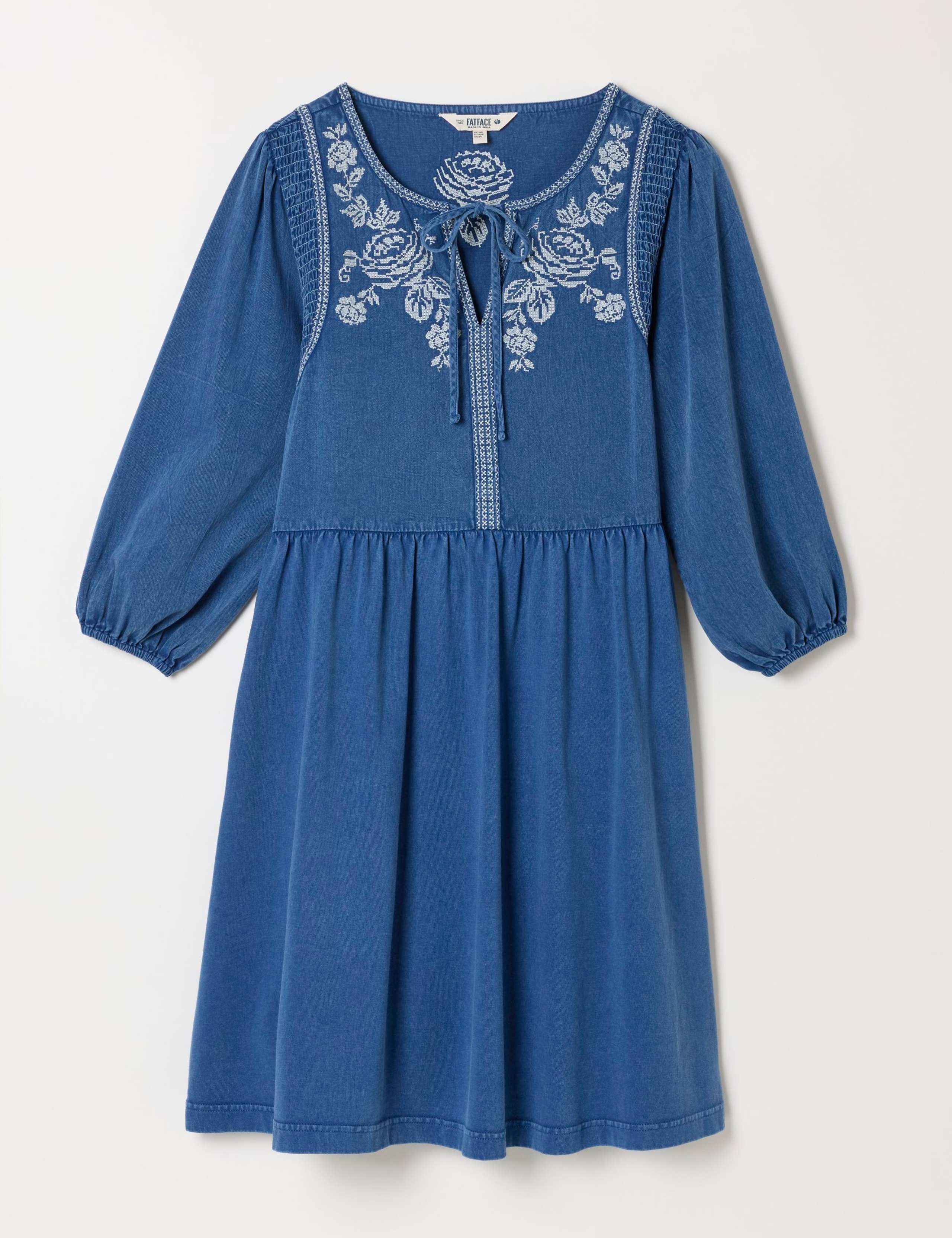 Pure Cotton Embroidered Mini Waisted Dress 2 of 6