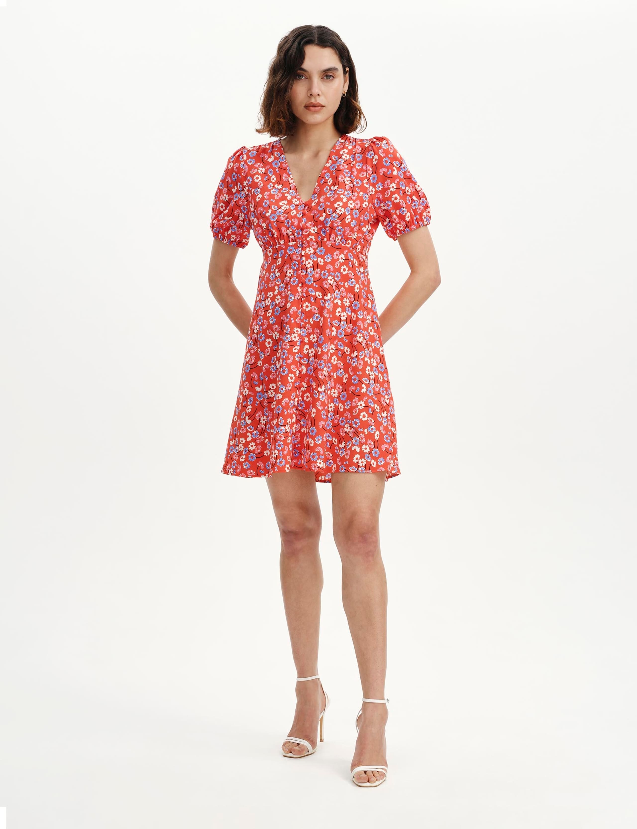 Floral V-Neck Mini Tea Dress 2 of 6