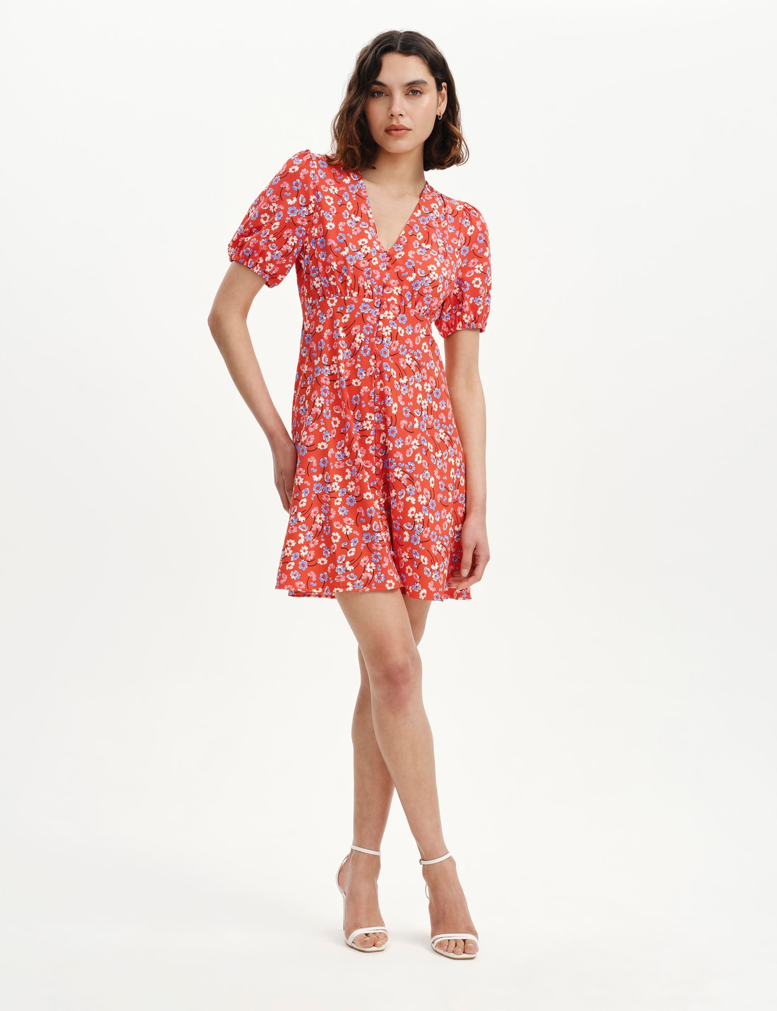 Floral V-Neck Mini Tea Dress 3 of 6