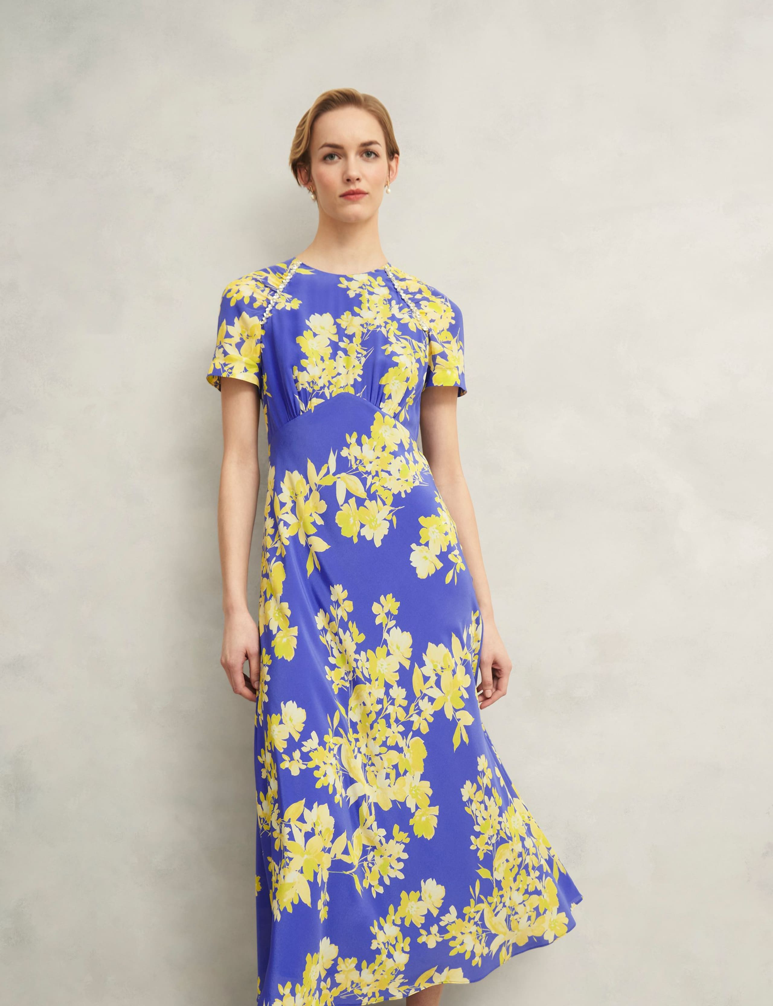 Pure Silk Floral Midi Waisted Dress 4 of 8