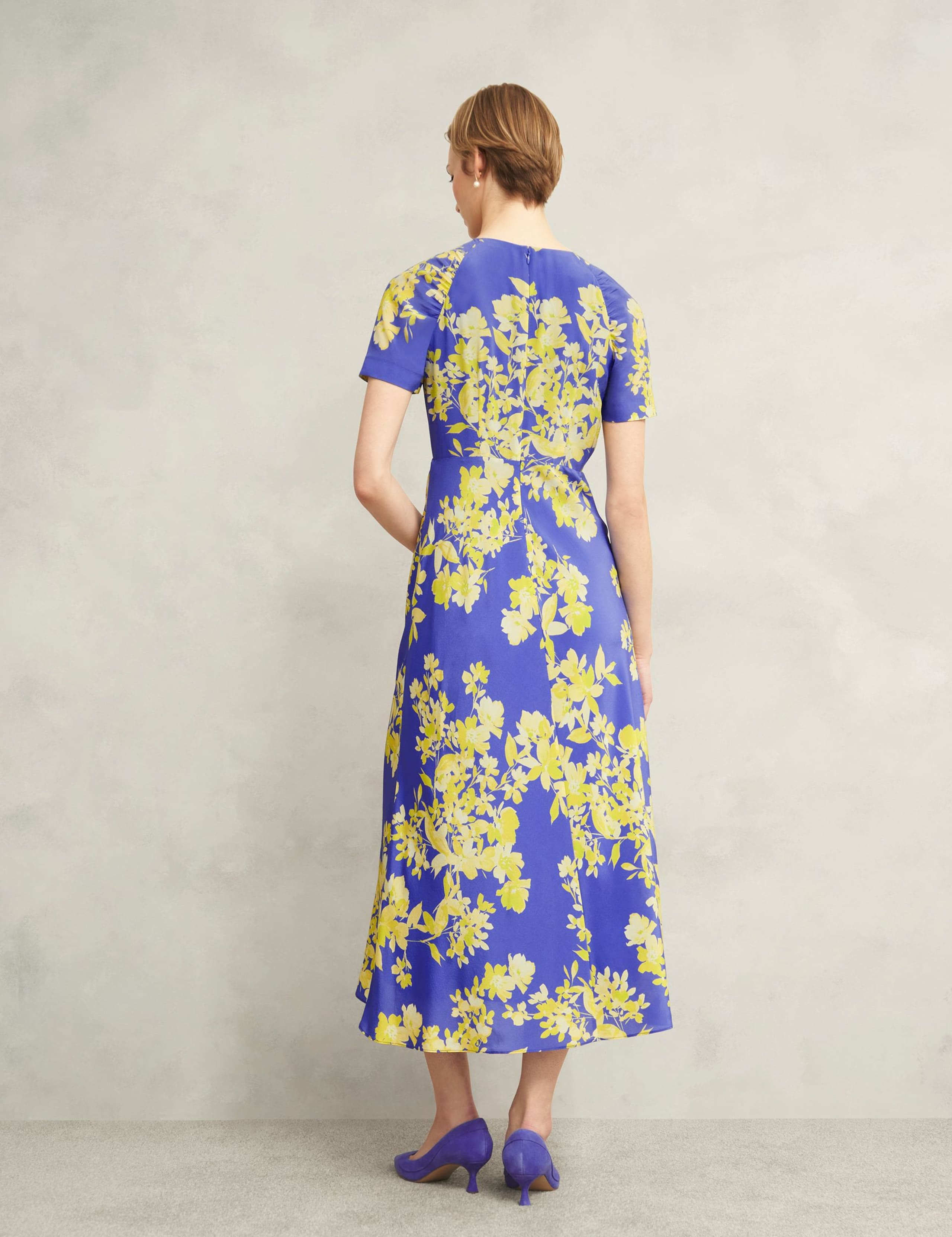 Pure Silk Floral Midi Waisted Dress 5 of 8