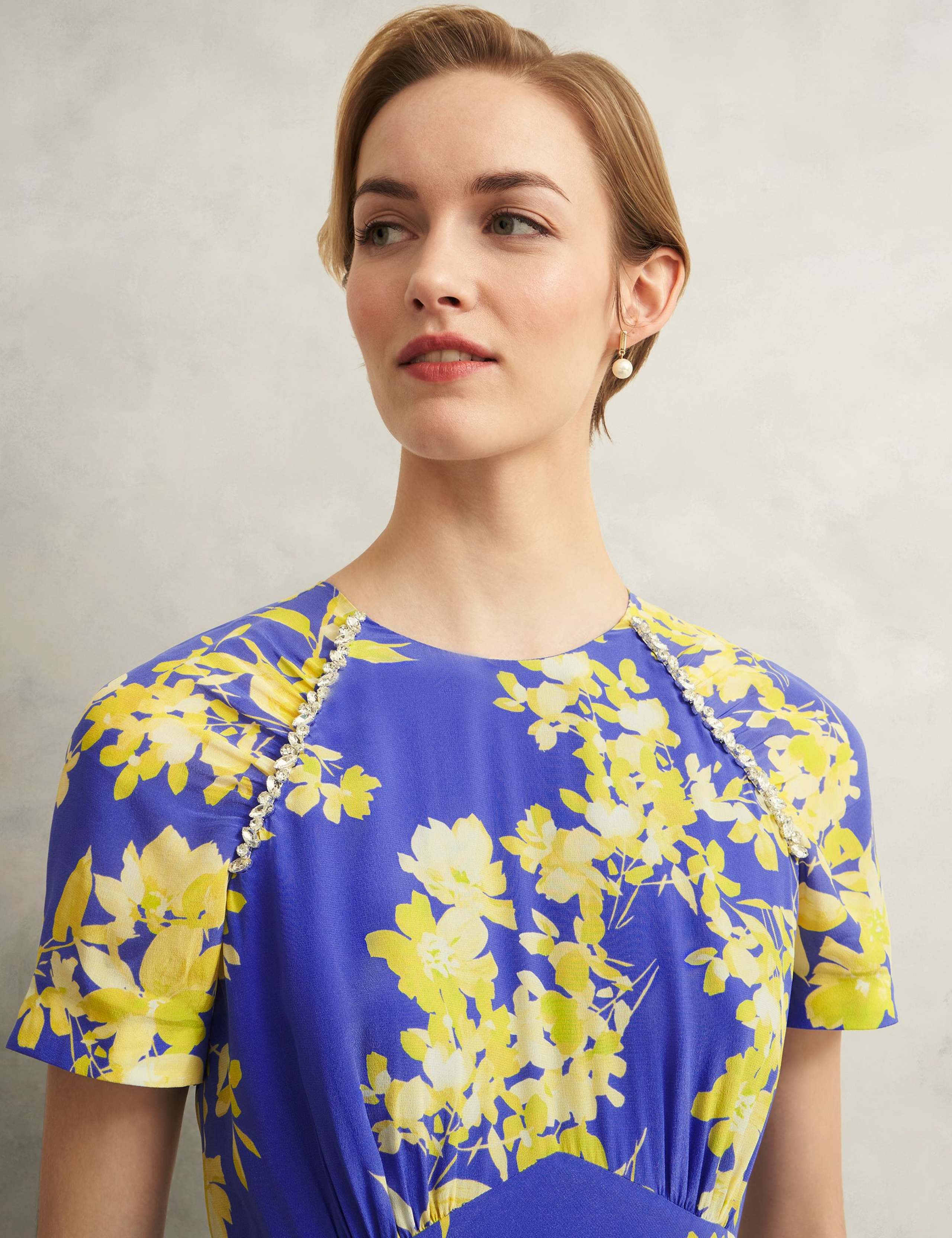 Pure Silk Floral Midi Waisted Dress 6 of 8