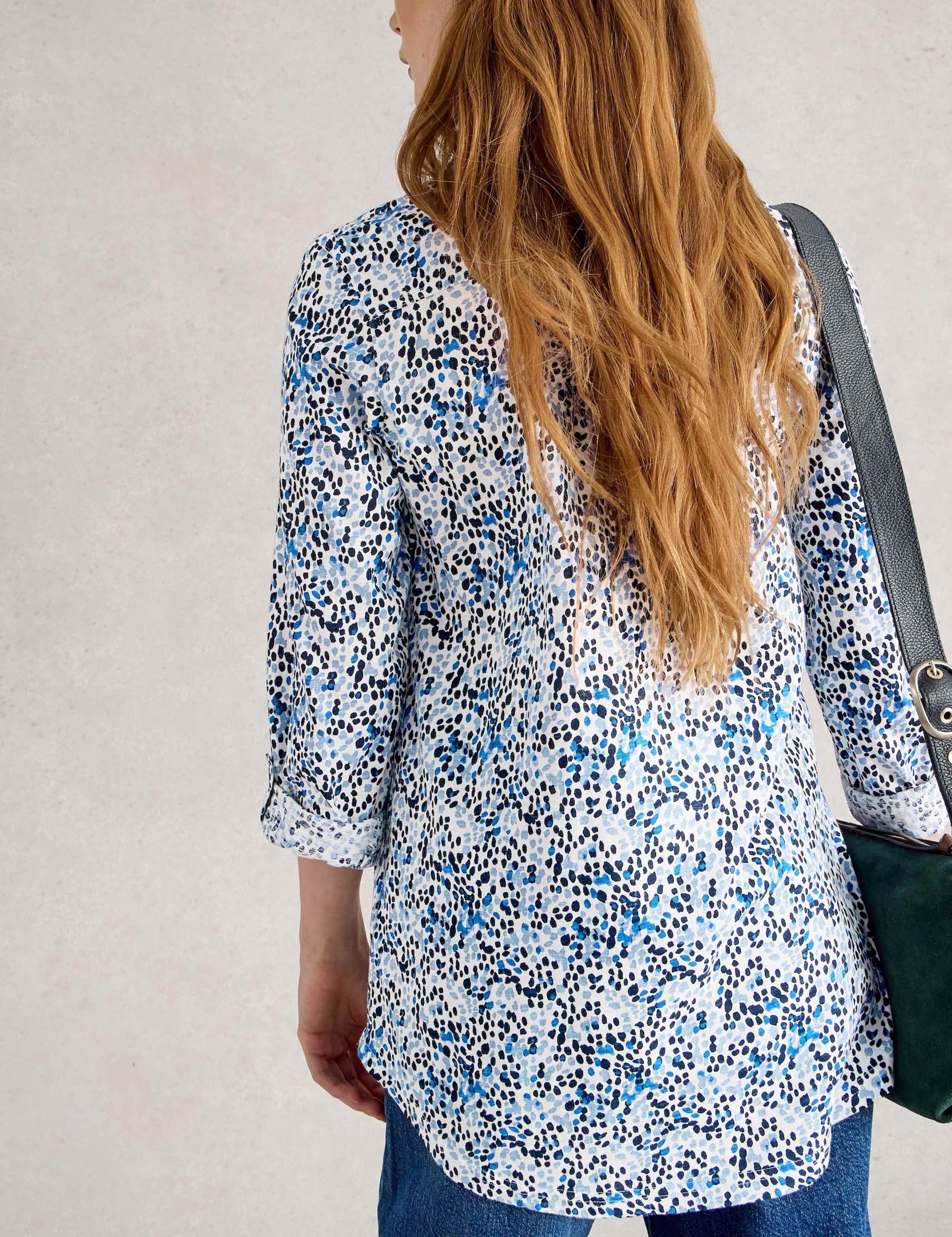 Pure Cotton Printed V-Neck Longline Shirt 4 of 6