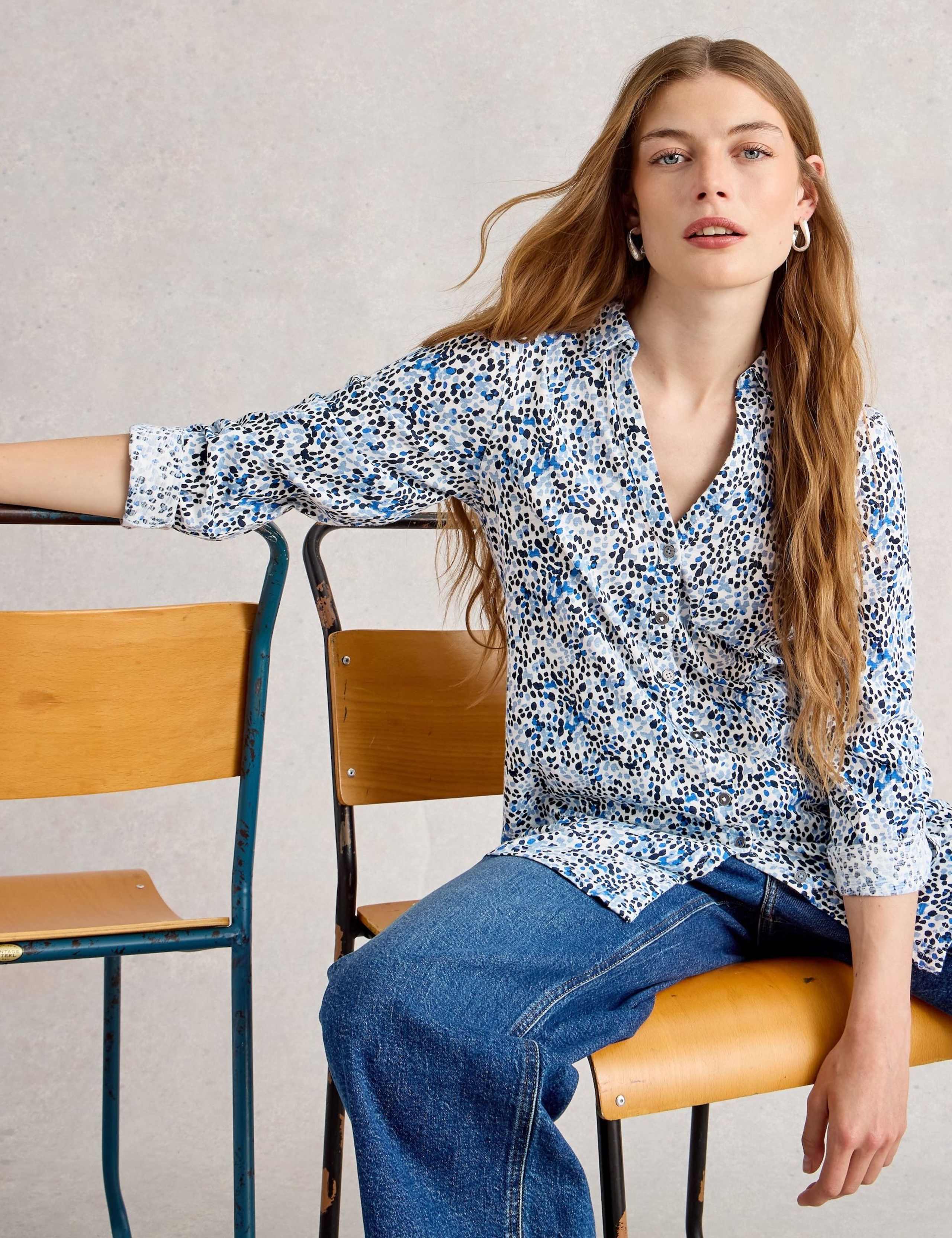 Pure Cotton Printed V-Neck Longline Shirt 6 of 6