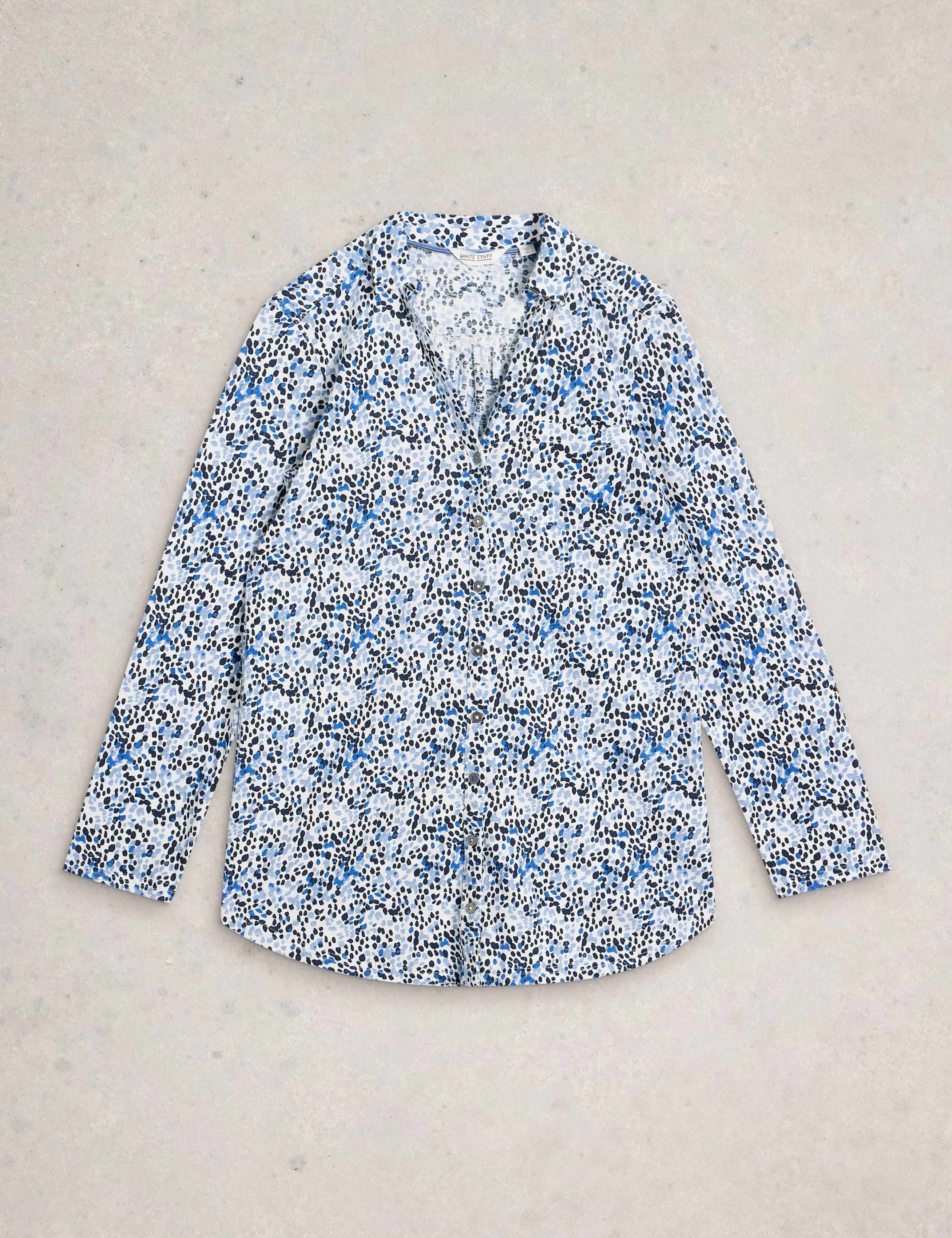 Pure Cotton Printed V-Neck Longline Shirt 2 of 6