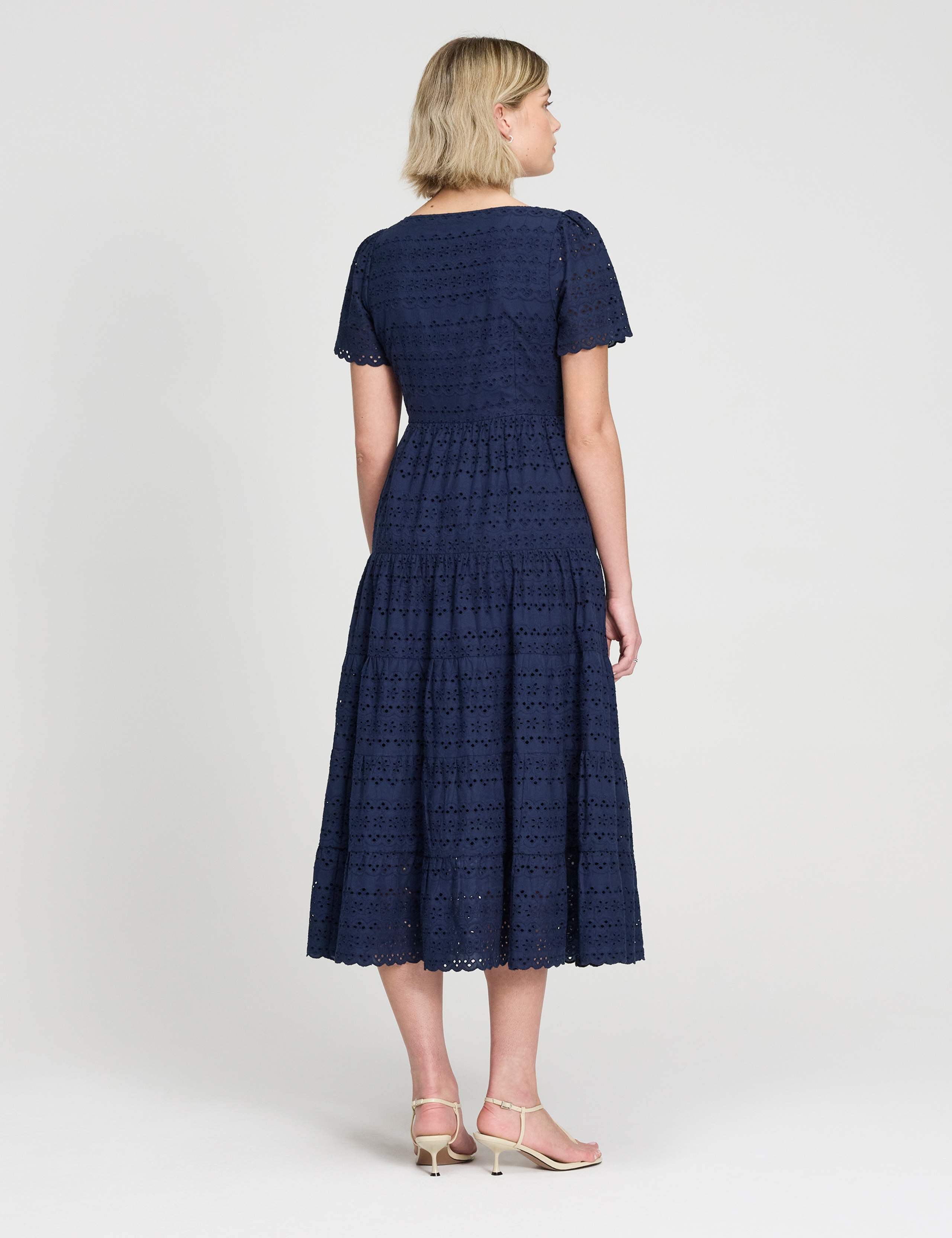 Pure Cotton Broderie Scoop Neck Midi Dress 2 of 7