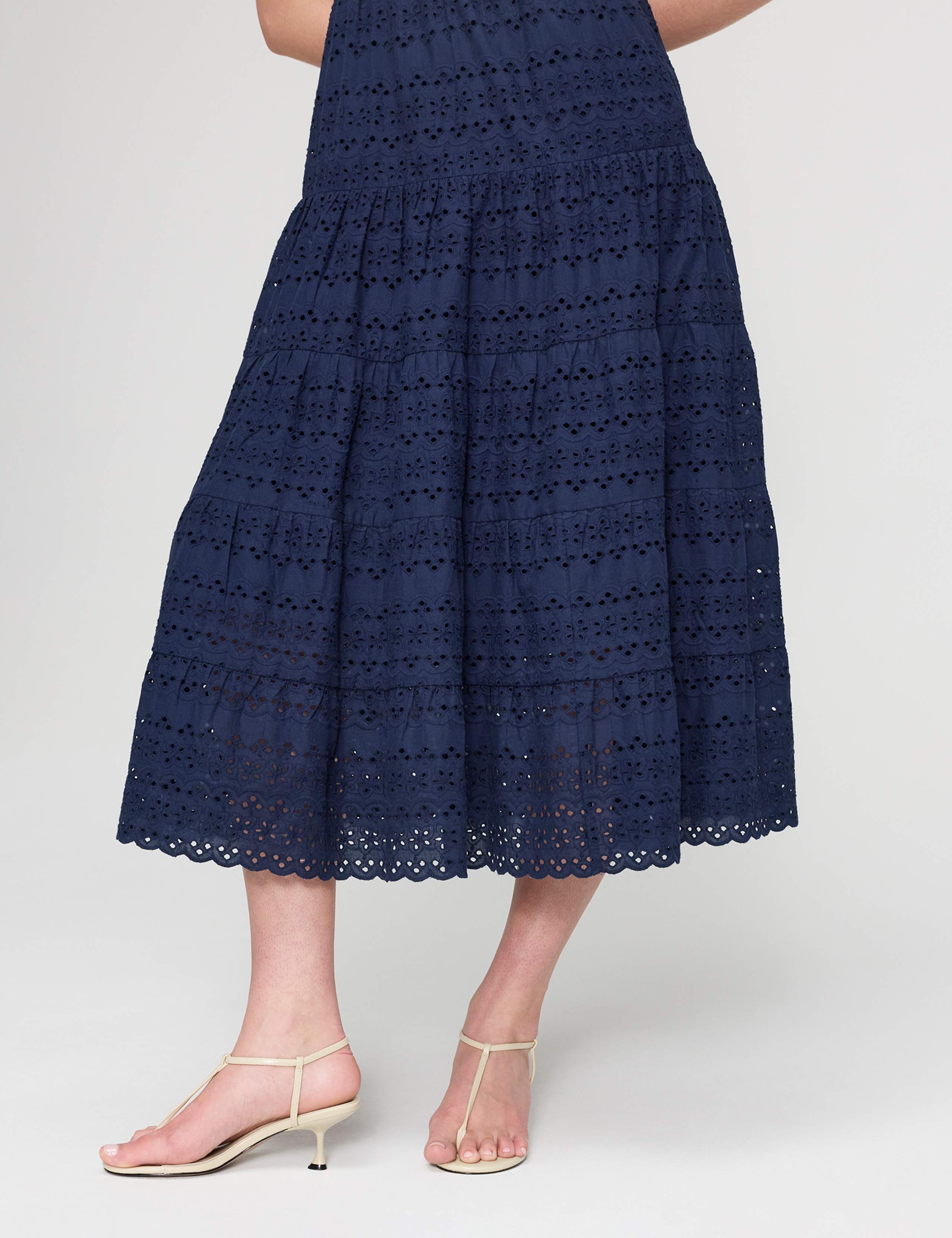 Pure Cotton Broderie Scoop Neck Midi Dress 3 of 7
