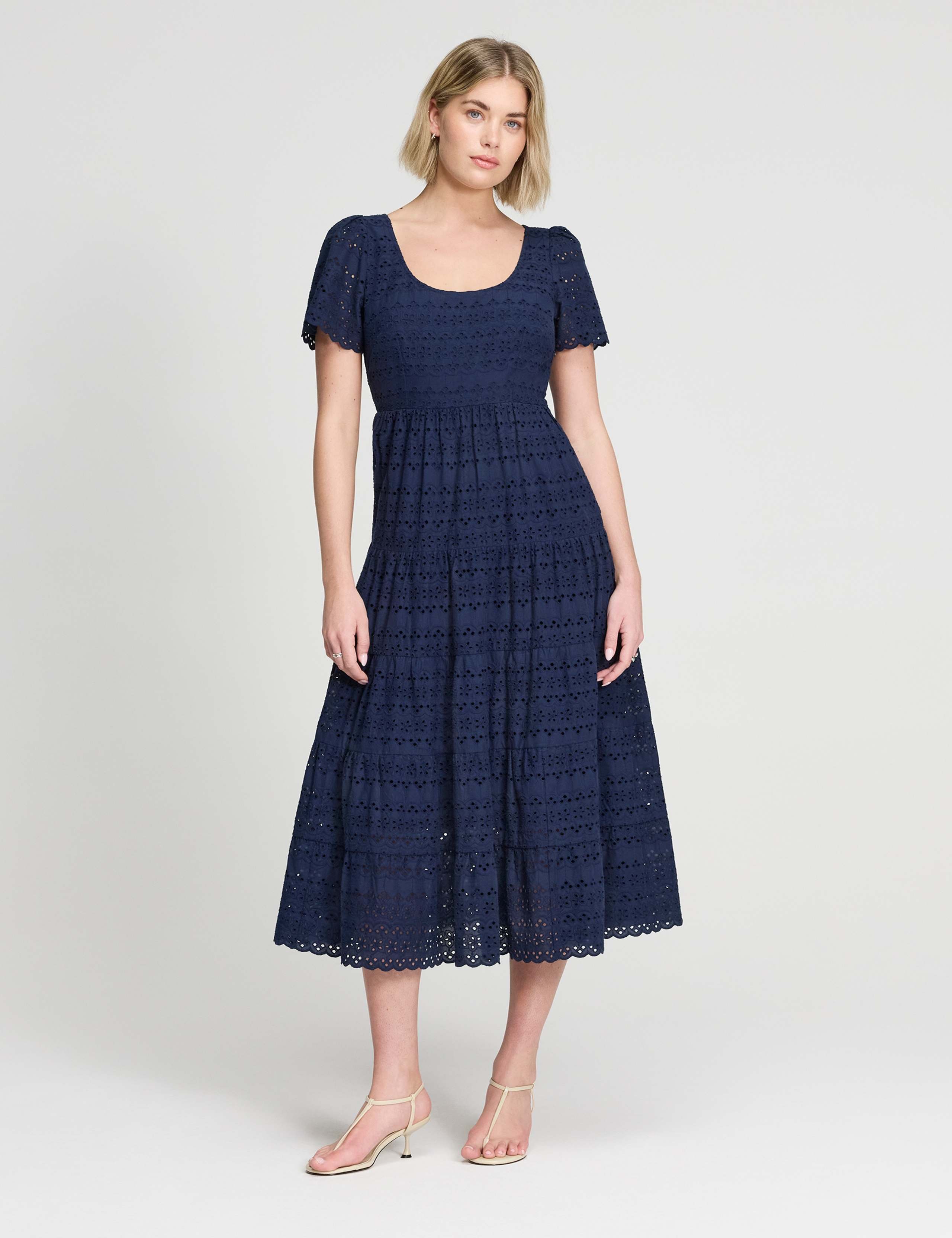 Pure Cotton Broderie Scoop Neck Midi Dress 4 of 7