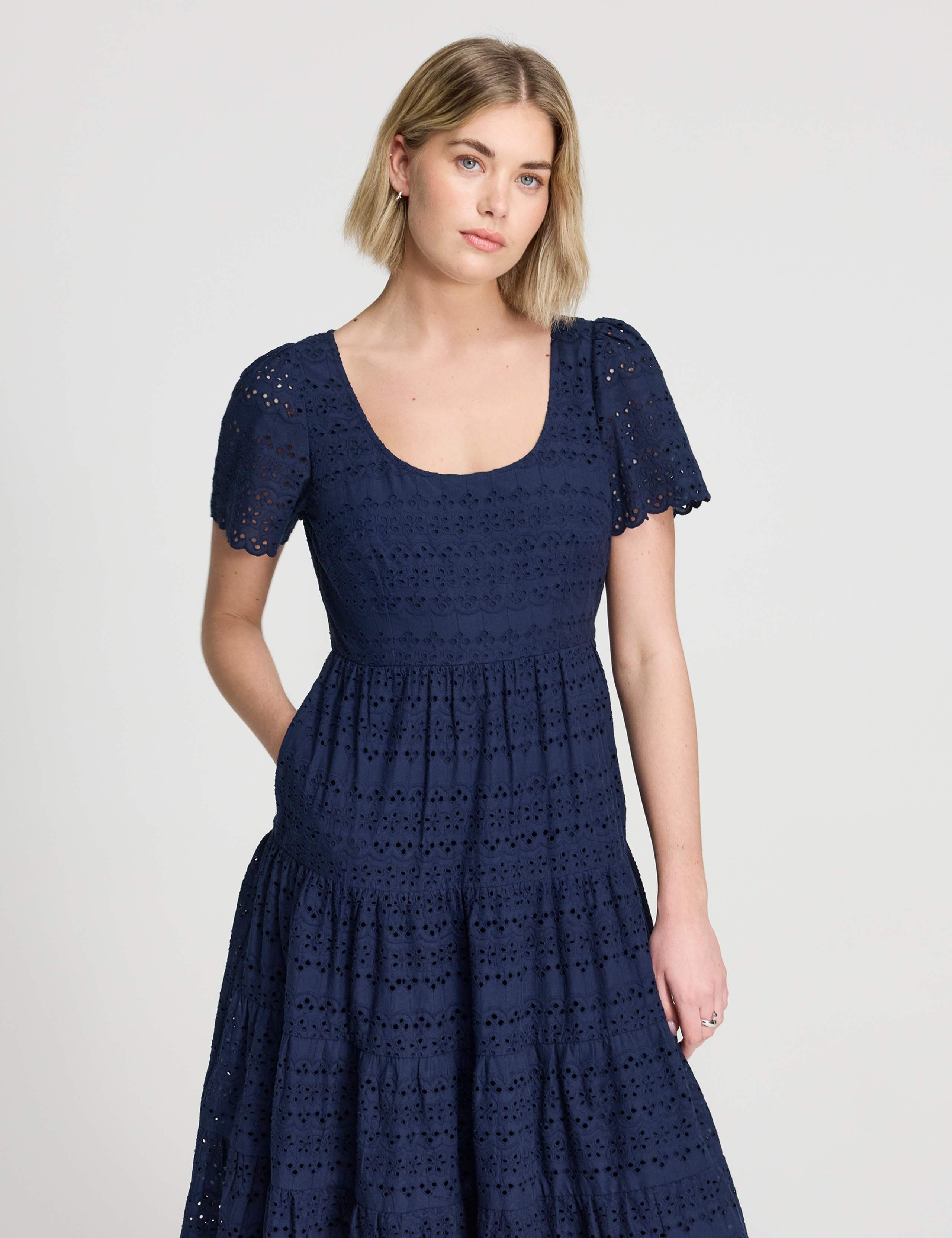 Pure Cotton Broderie Scoop Neck Midi Dress 5 of 7