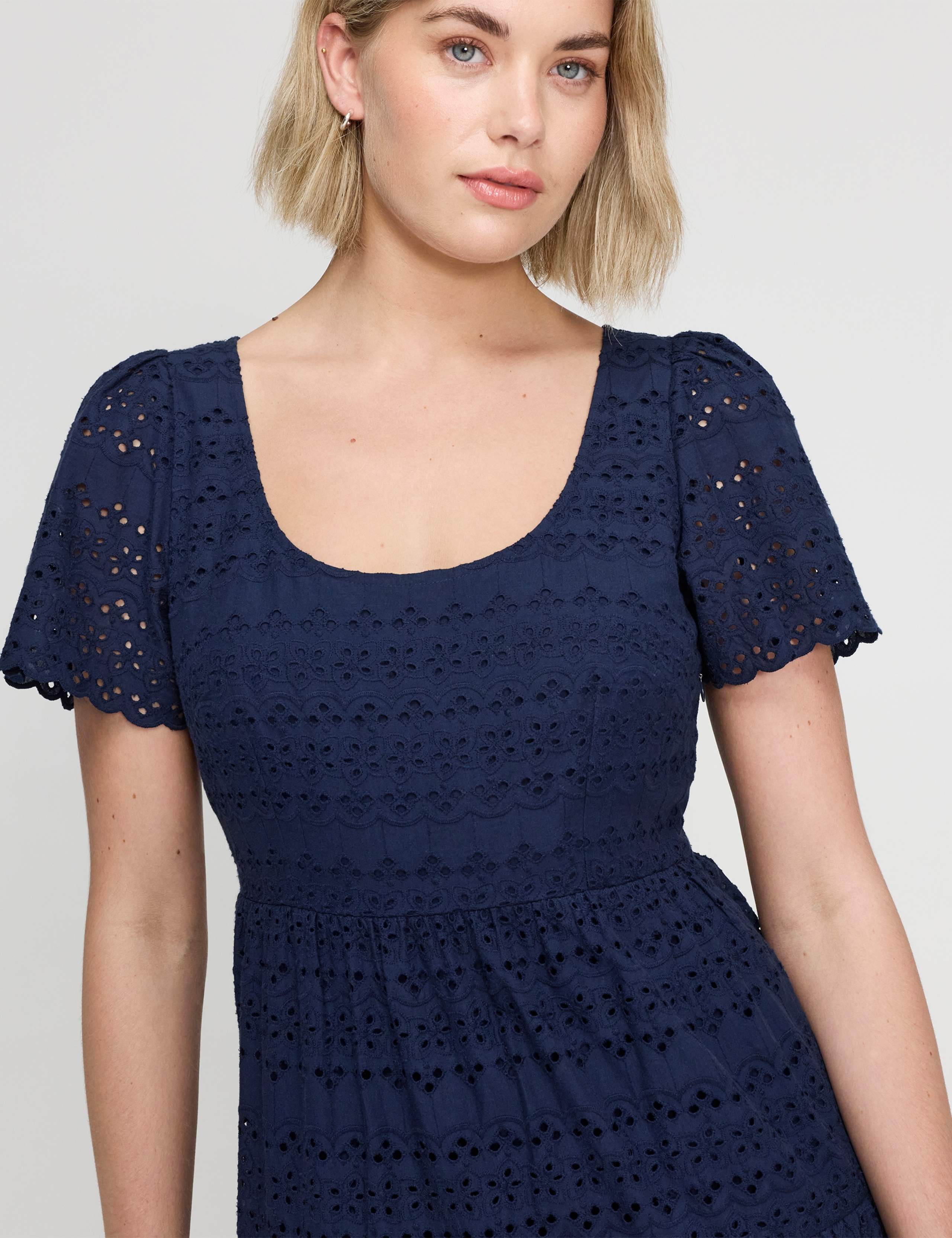 Pure Cotton Broderie Scoop Neck Midi Dress 6 of 7