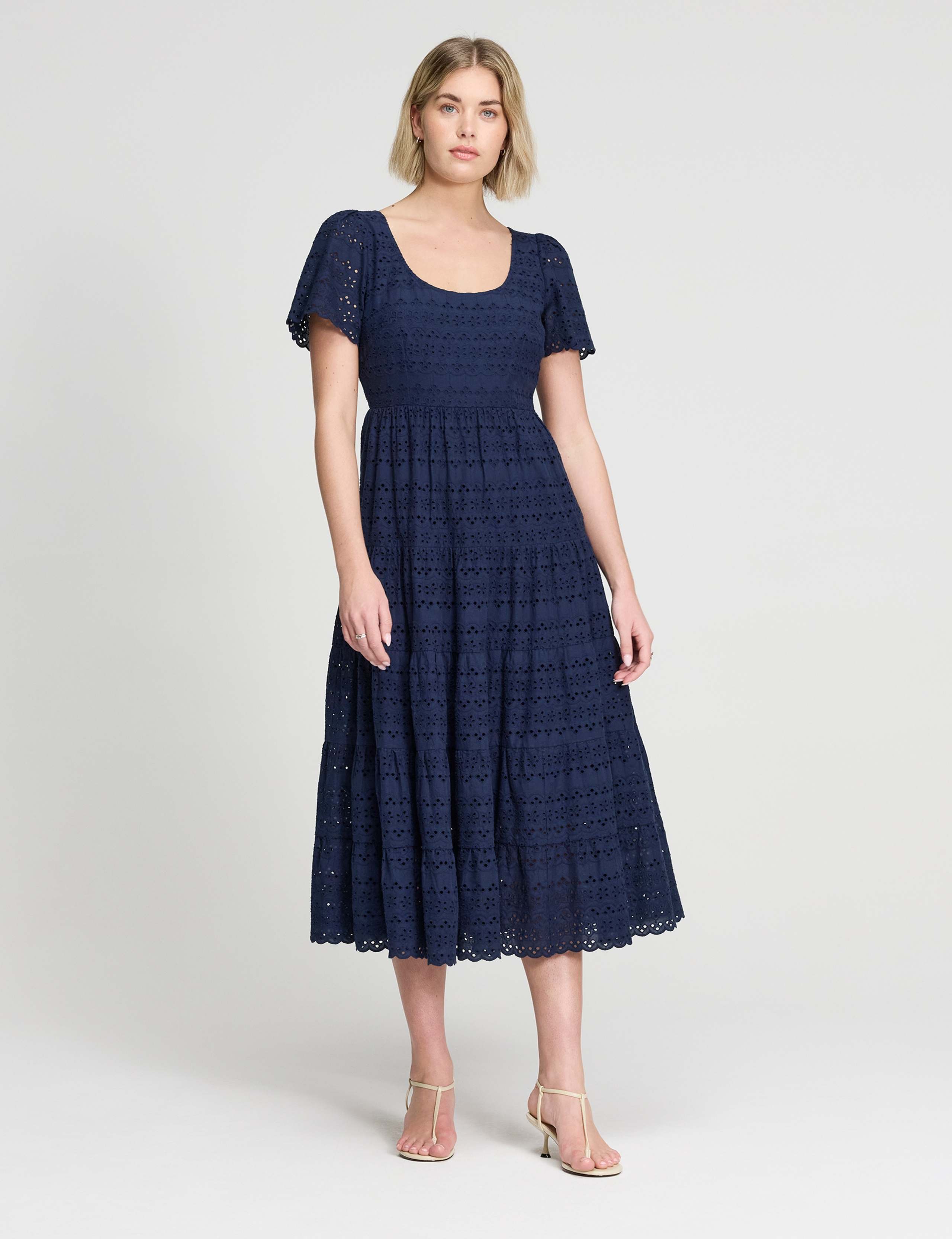 Pure Cotton Broderie Scoop Neck Midi Dress 7 of 7