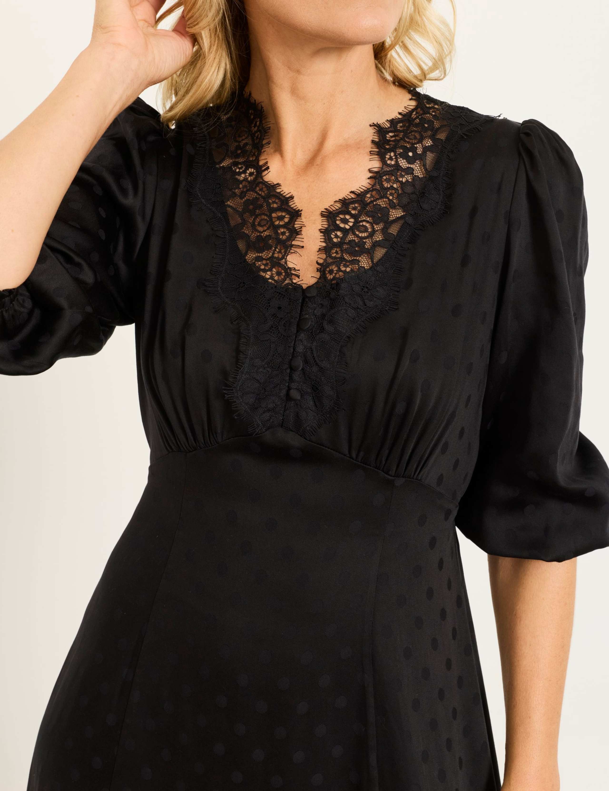 Jacquard V Neck Lace Insert Midi Tea Dress 5 of 5