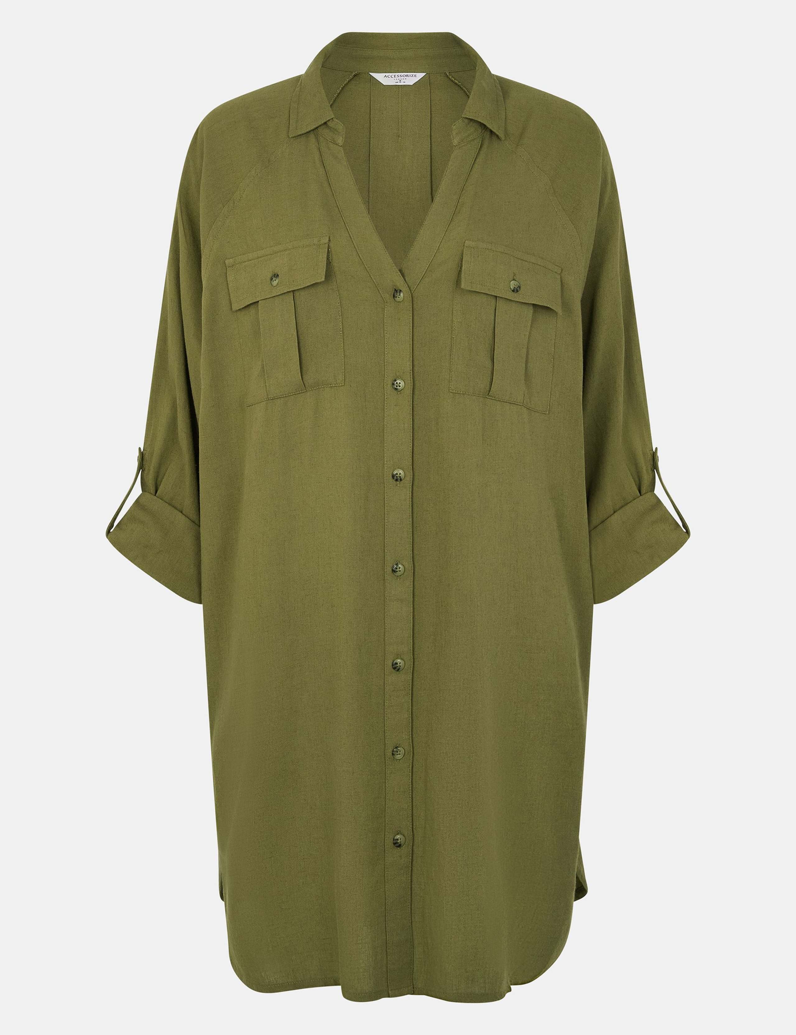 Longline Beach Cover Up Shirt with Linen 2 of 3