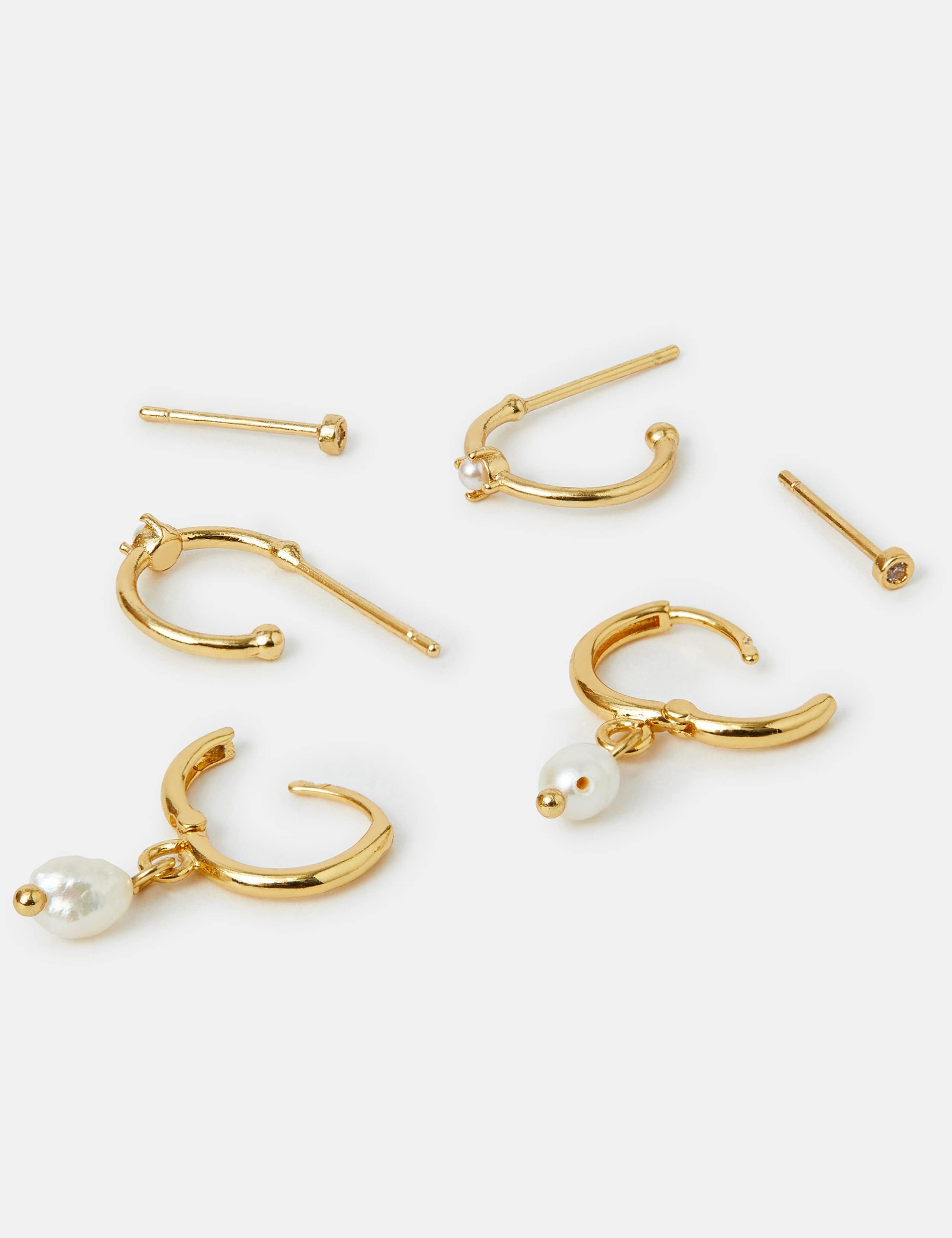 3 Pack 14ct Gold Plated Pearl and Stud Hoop Earrings 2 of 2