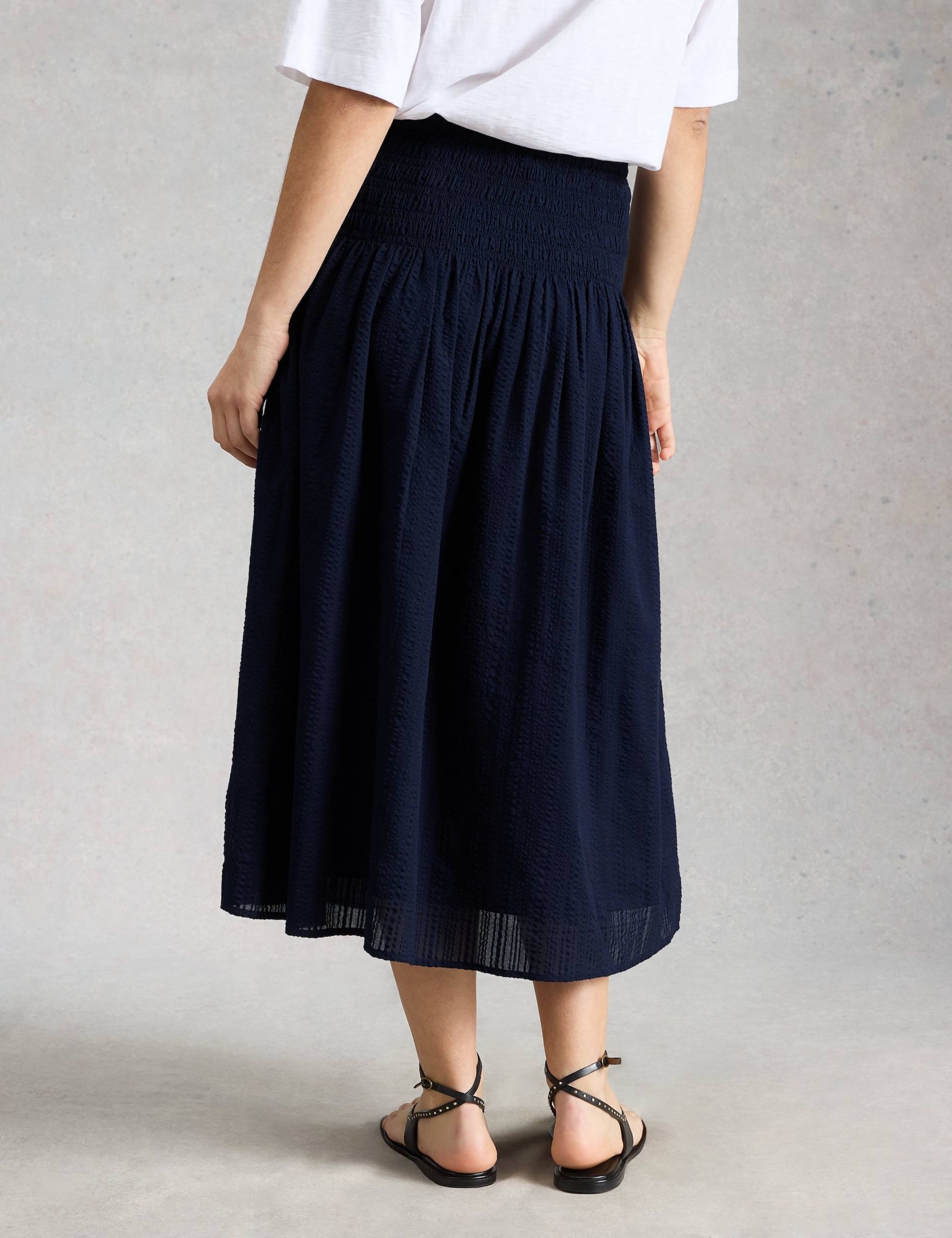 Pure Cotton Shirred Midi A-Line Skirt 3 of 6