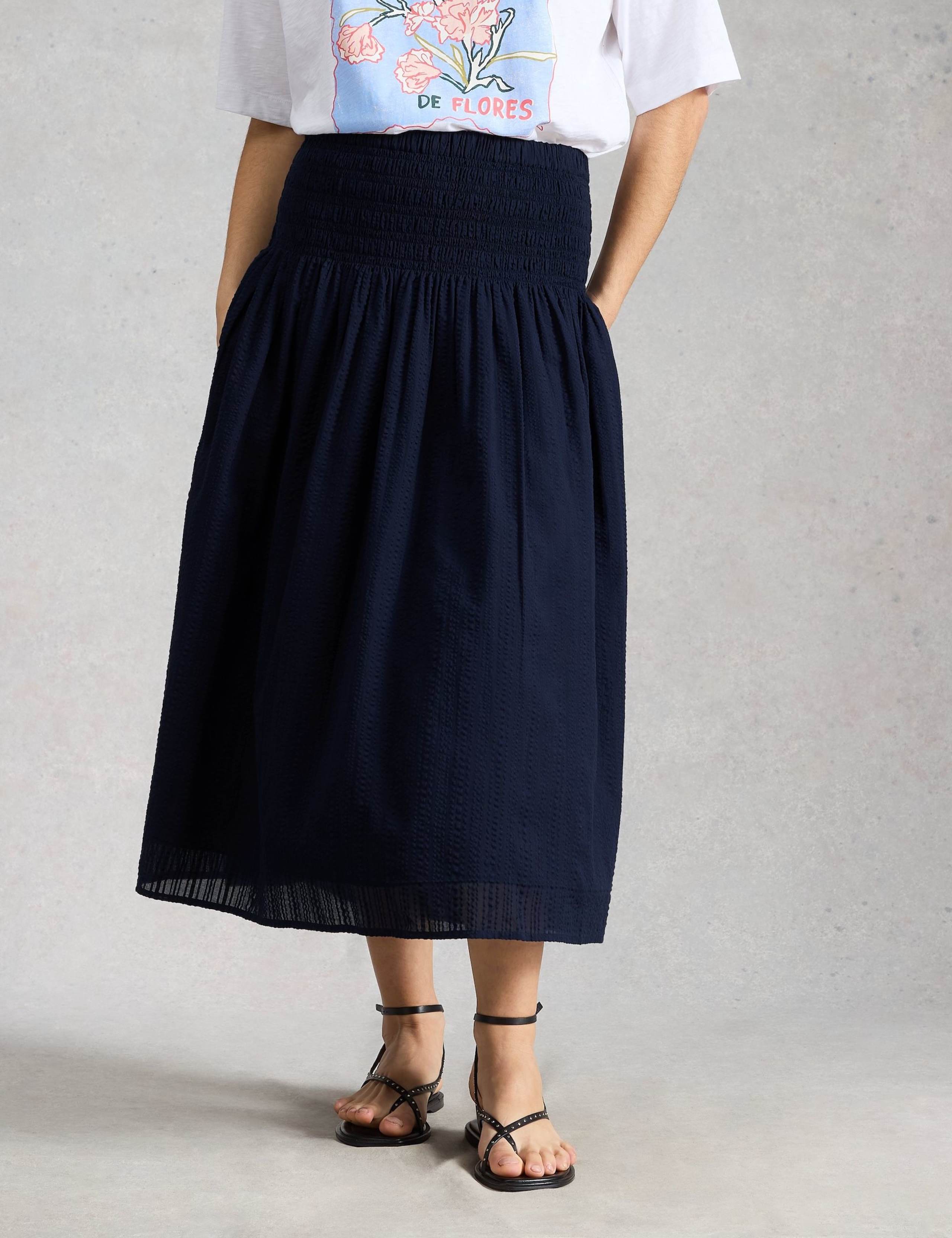 Pure Cotton Shirred Midi A-Line Skirt 4 of 6
