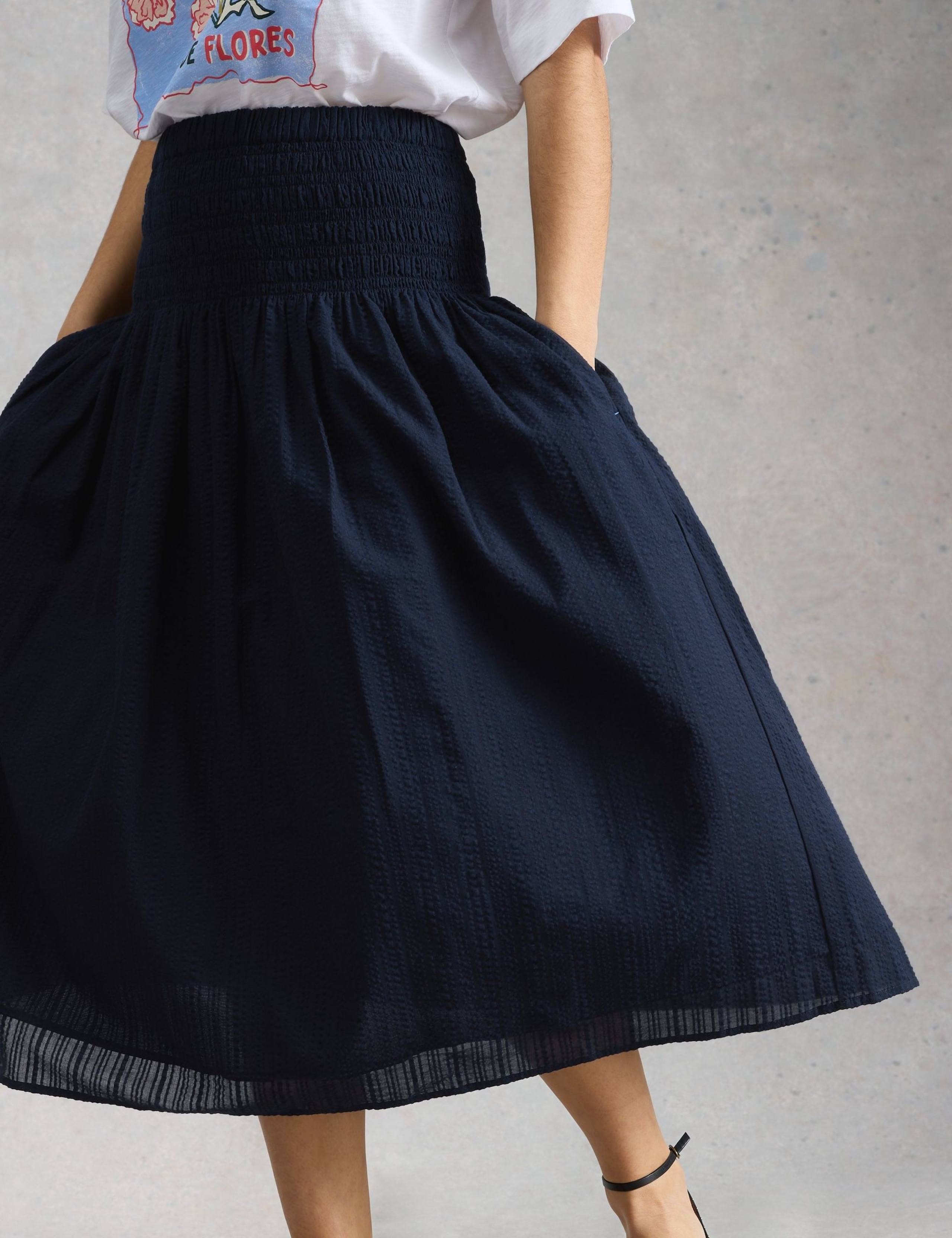 Pure Cotton Shirred Midi A-Line Skirt 5 of 6