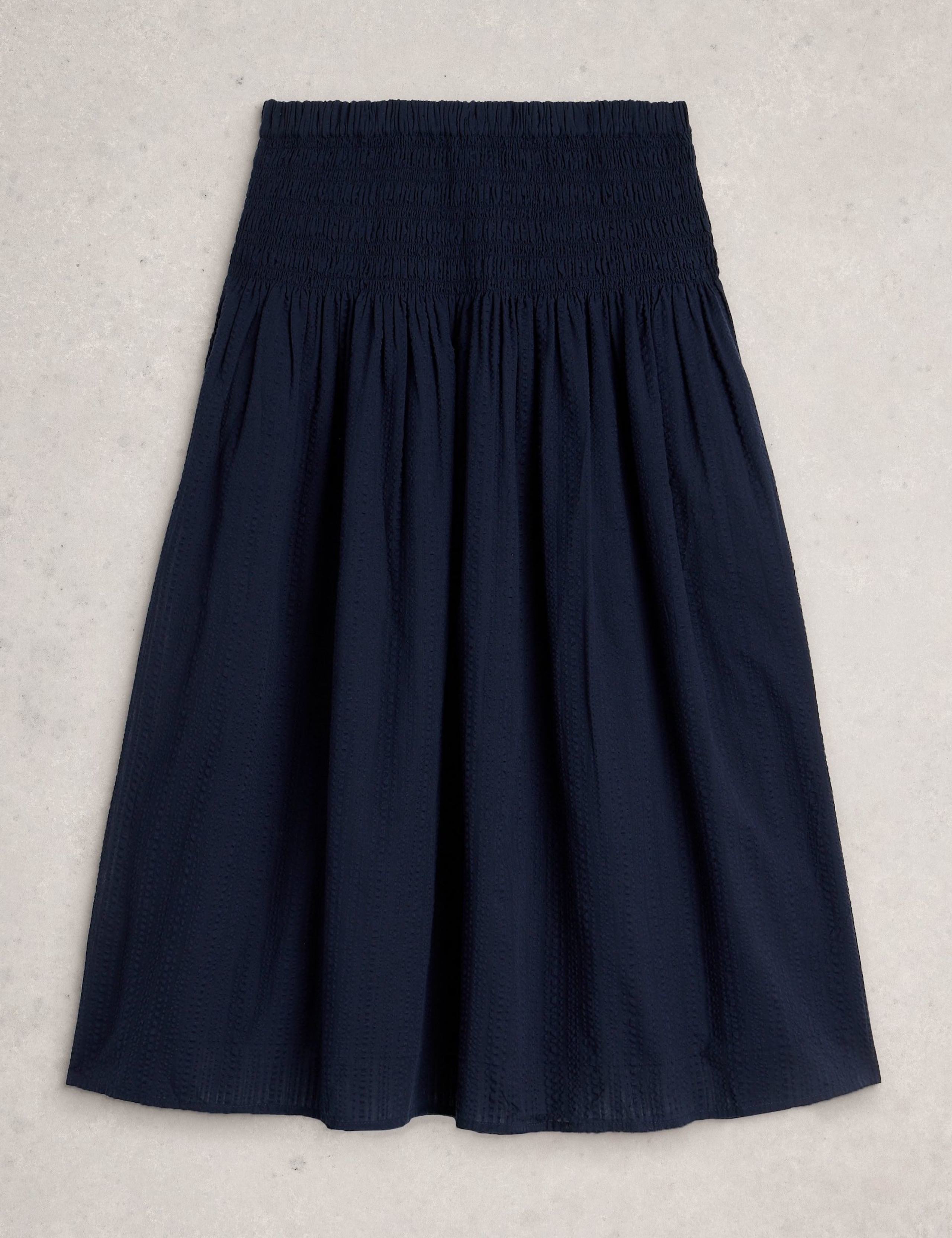 Pure Cotton Shirred Midi A-Line Skirt 2 of 6