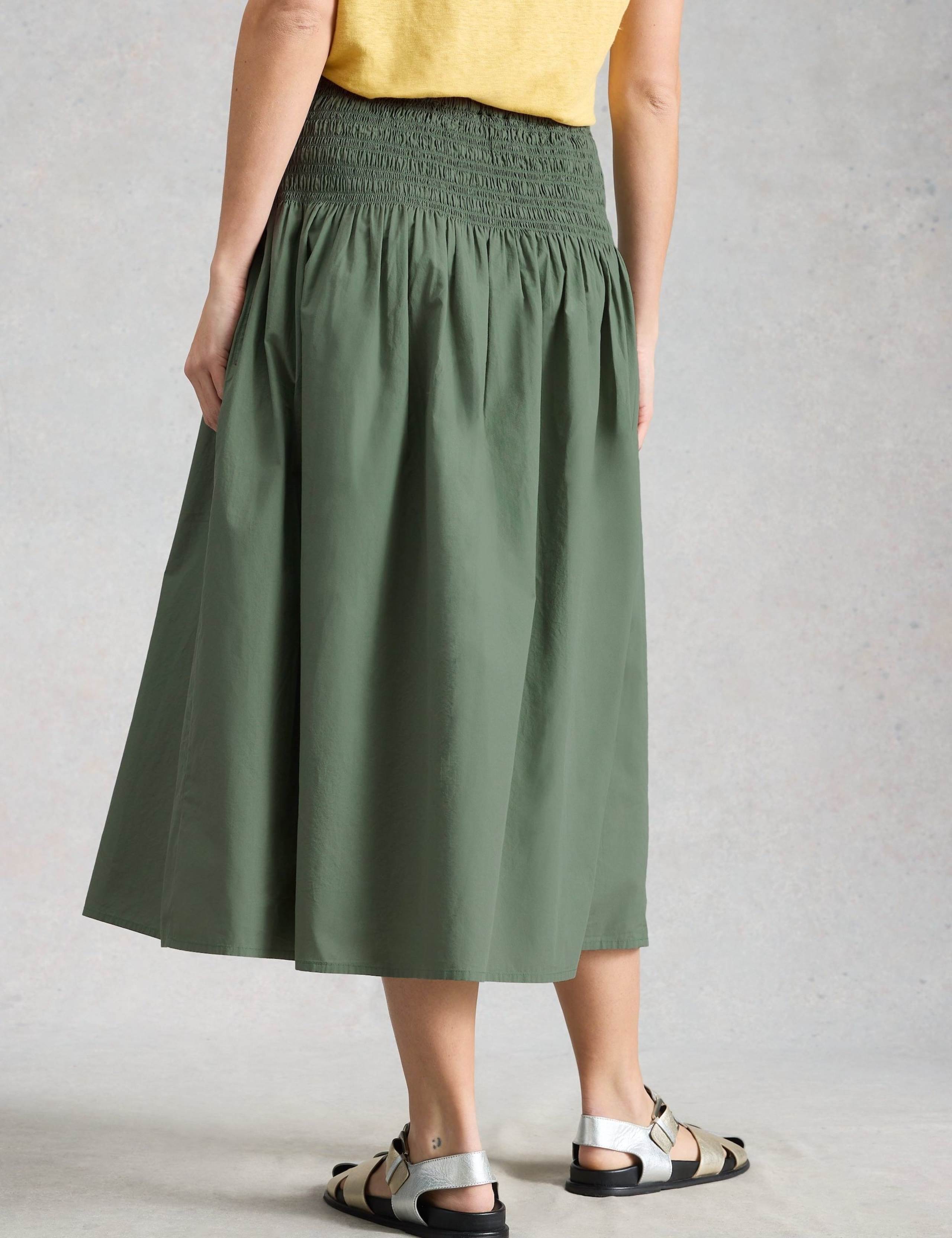Pure Cotton Shirred Midi A-Line Skirt 5 of 6