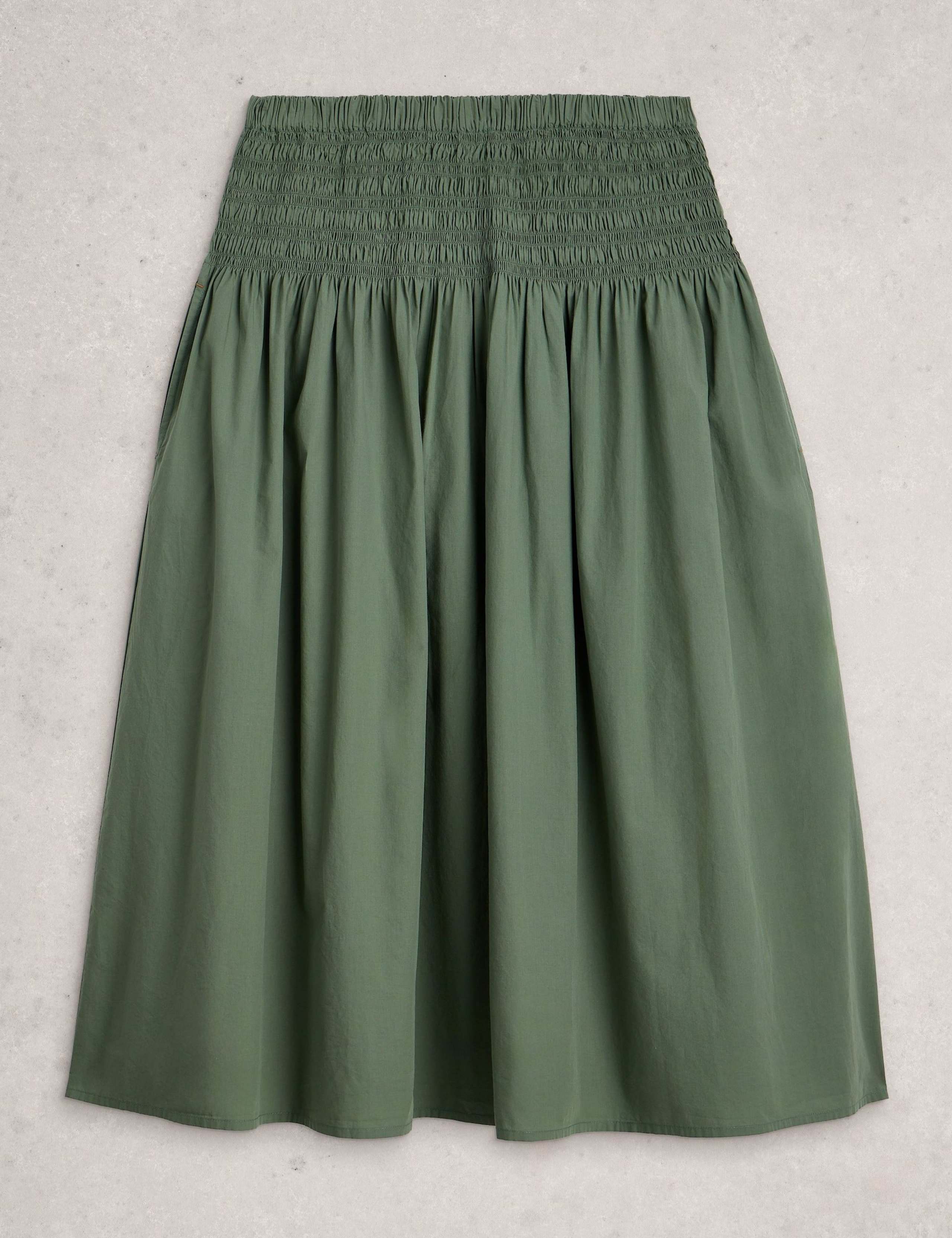 Pure Cotton Shirred Midi A-Line Skirt 2 of 6