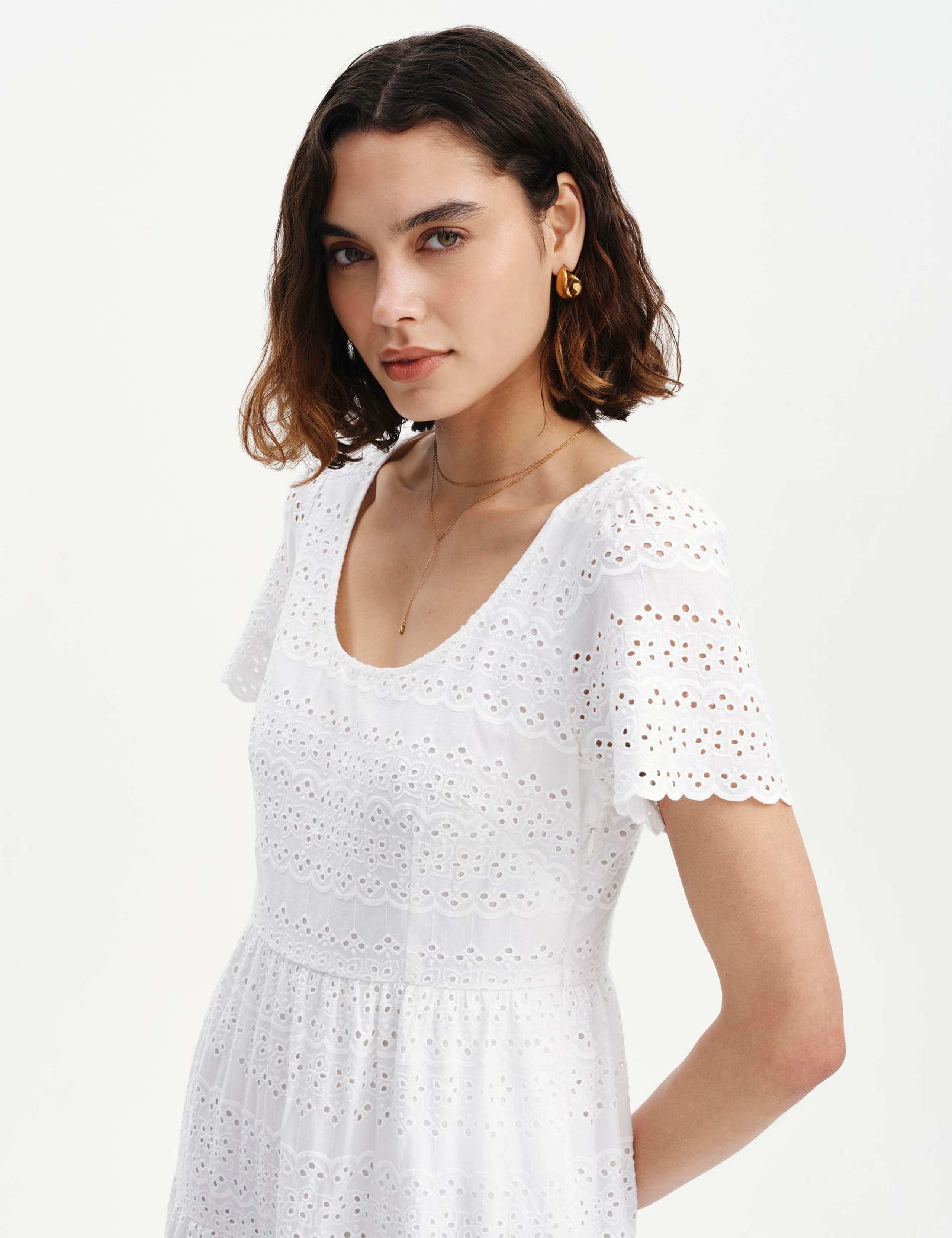 Pure Cotton Broderie Midi Waisted Dress 3 of 6