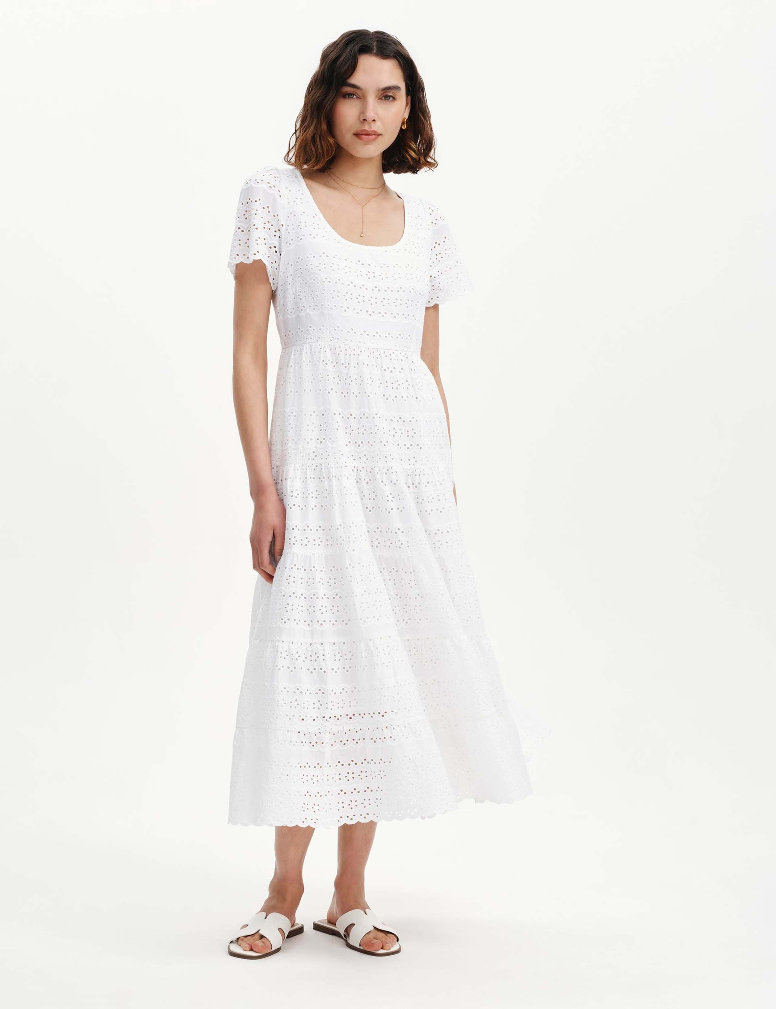 Pure Cotton Broderie Midi Waisted Dress 4 of 6