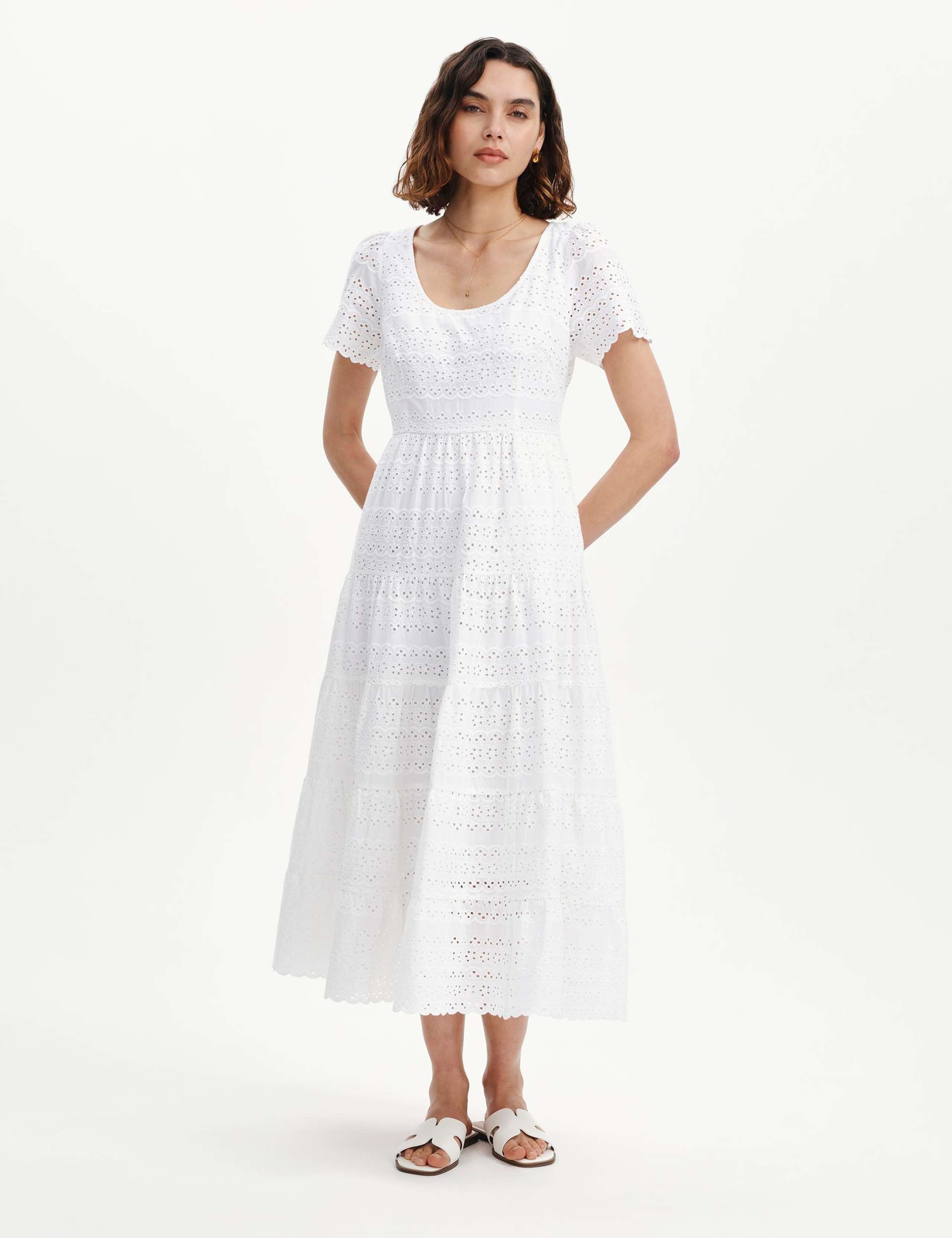 Pure Cotton Broderie Midi Waisted Dress 5 of 6