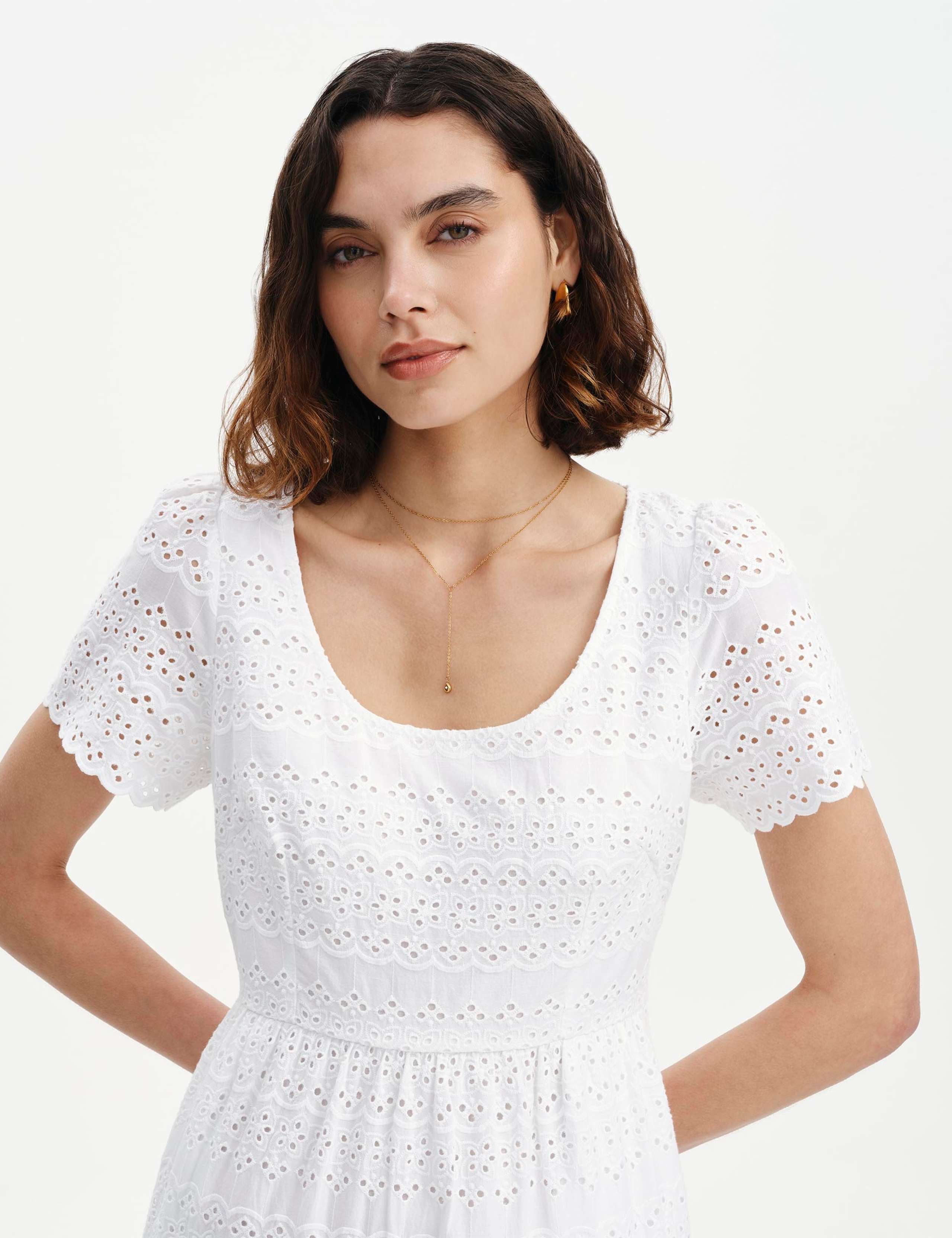 Pure Cotton Broderie Midi Waisted Dress 6 of 6